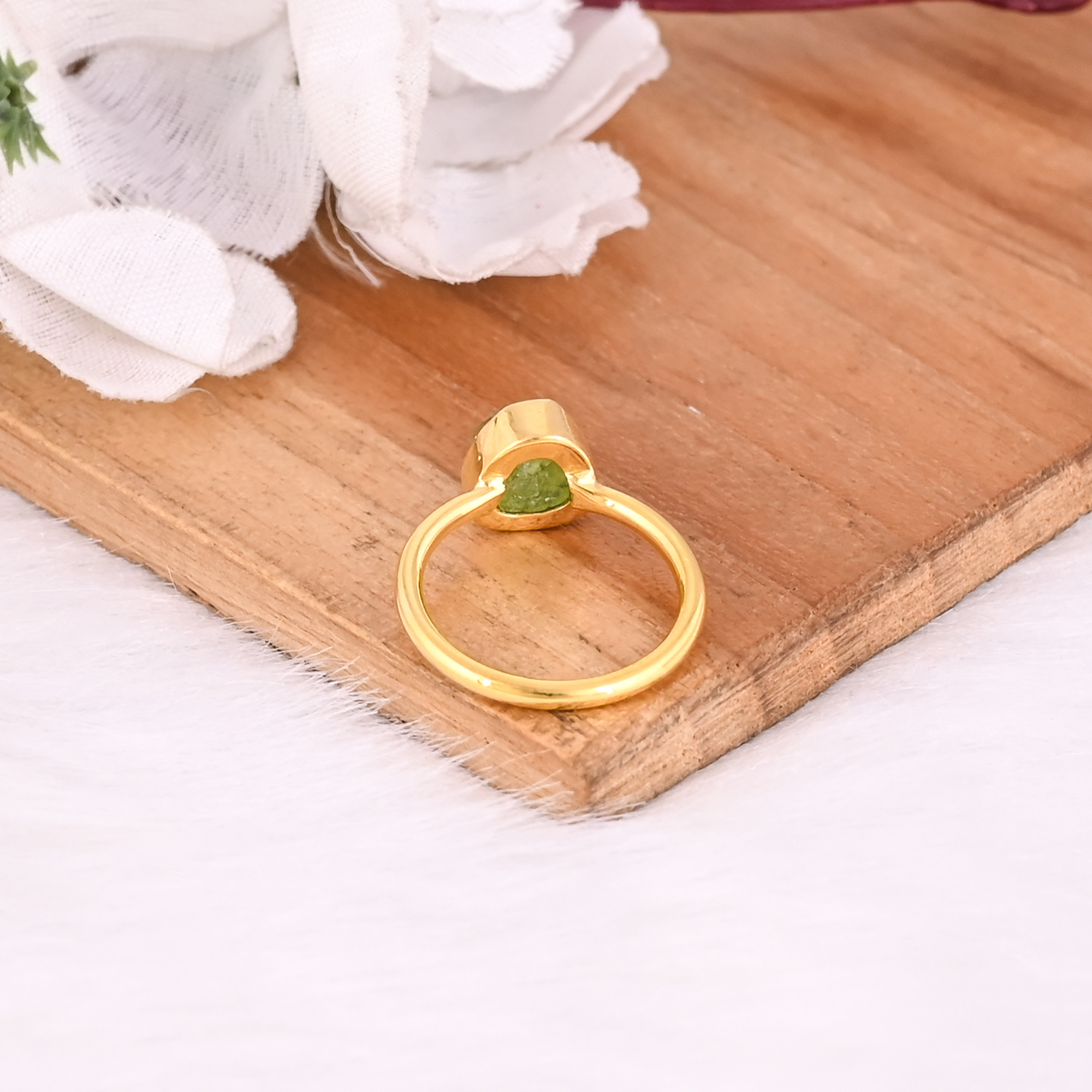 925 Sterling Solid Silver Natural Peridot Rough Gemstone Yellow Gold Plated Statement Ring Wholesale Jewelry
