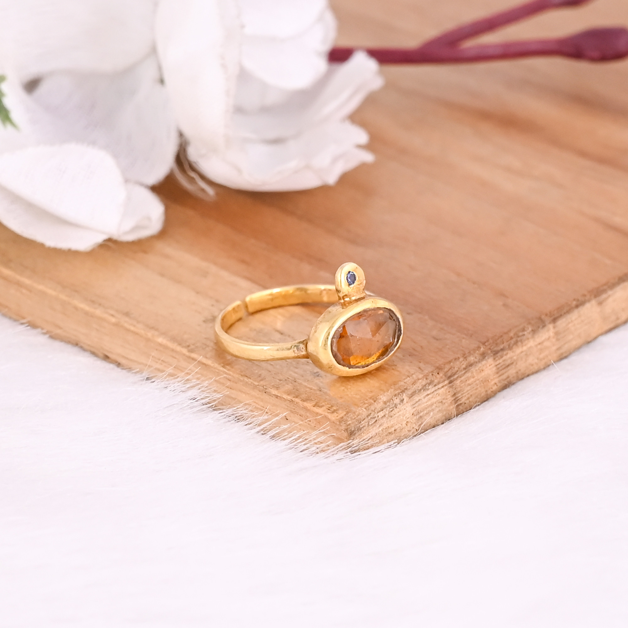 925 Sterling Solid Silver Natural Tourmaline Gemstone Adjustable Yellow Gold Plated Statement Ring Custom Jewelry