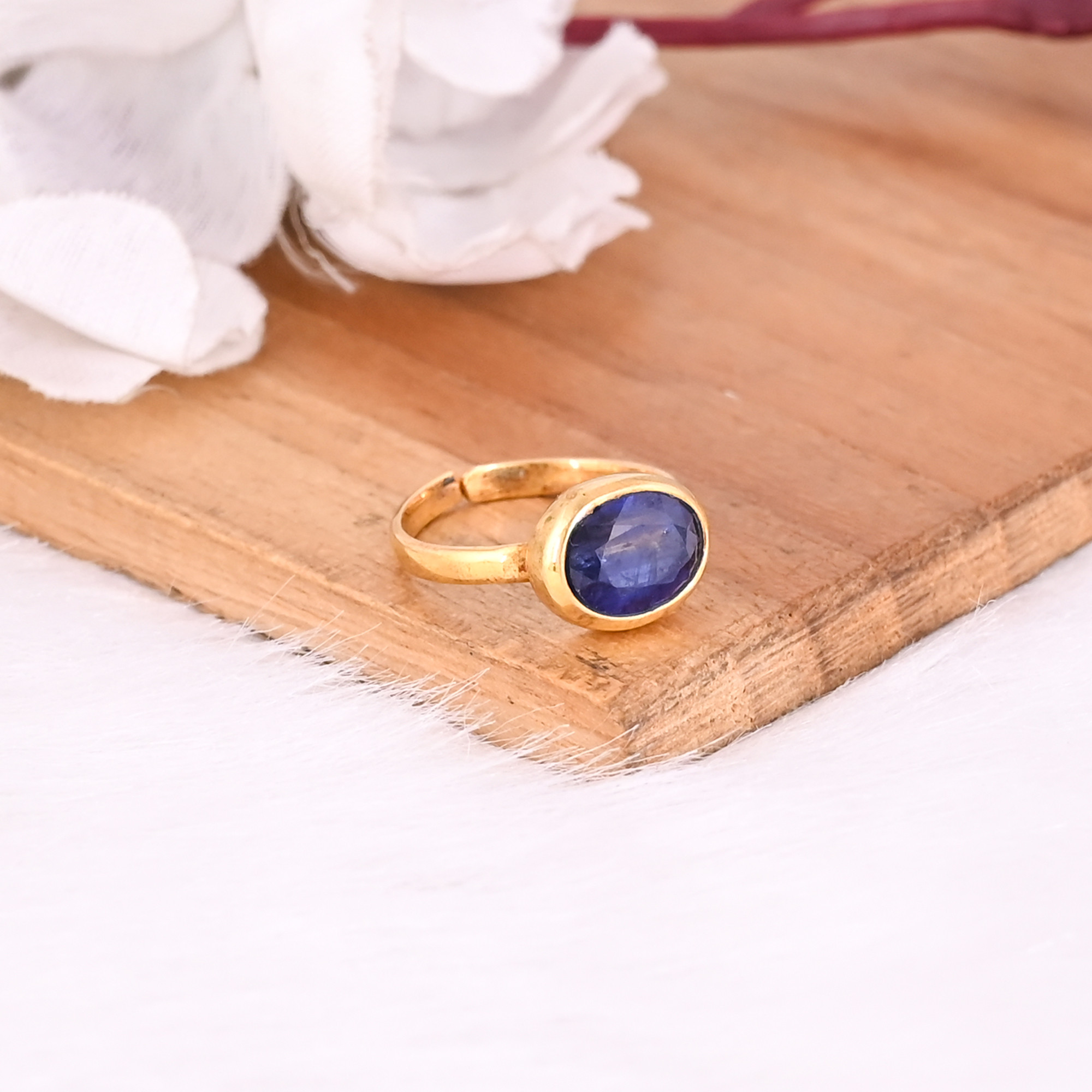 Natural Blue Kyanite Gemstone Solid 925 Sterling Silver Yellow Gold Plated Handmade Bezel Setting Ring