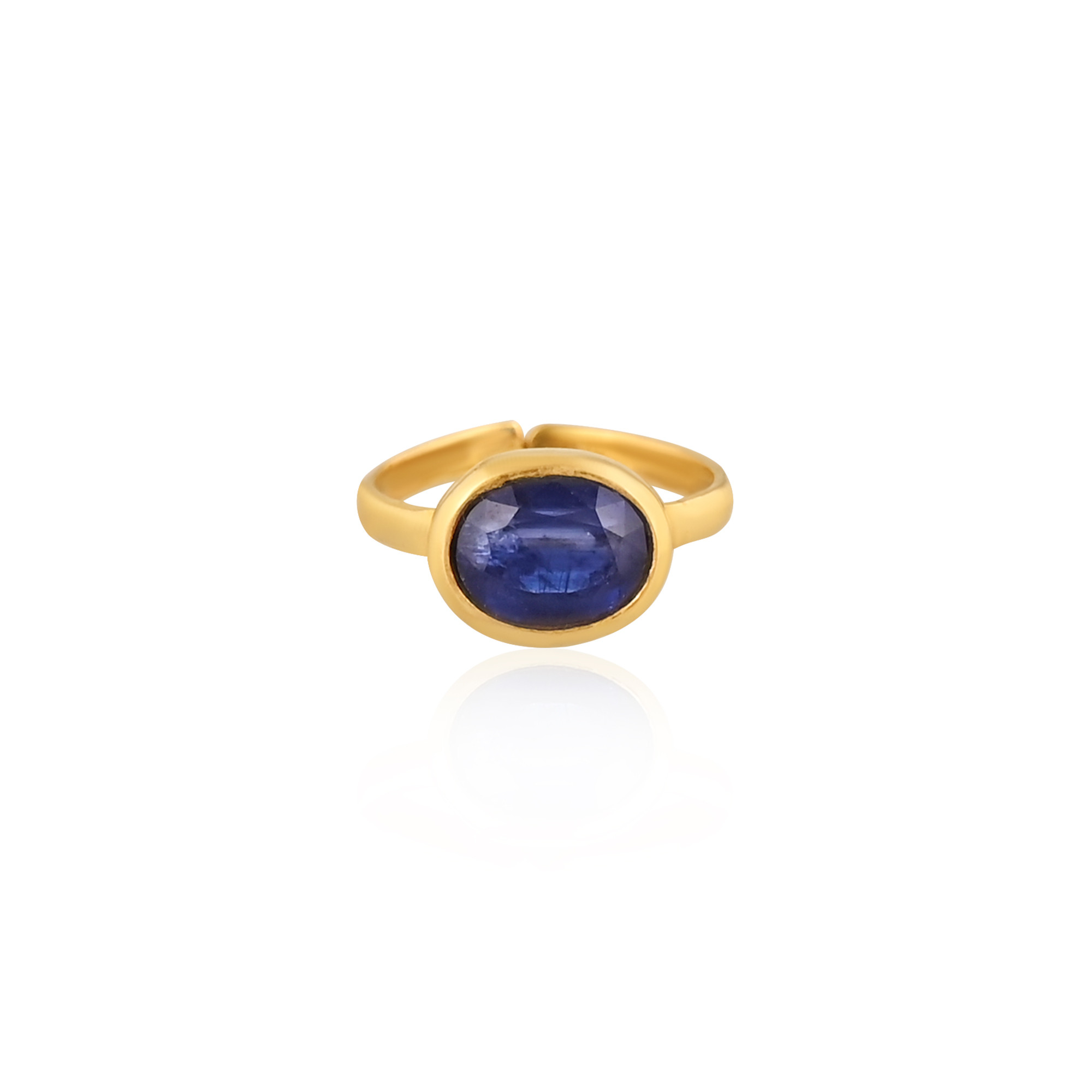 Natural Blue Kyanite Gemstone Solid 925 Sterling Silver Yellow Gold Plated Handmade Bezel Setting Ring