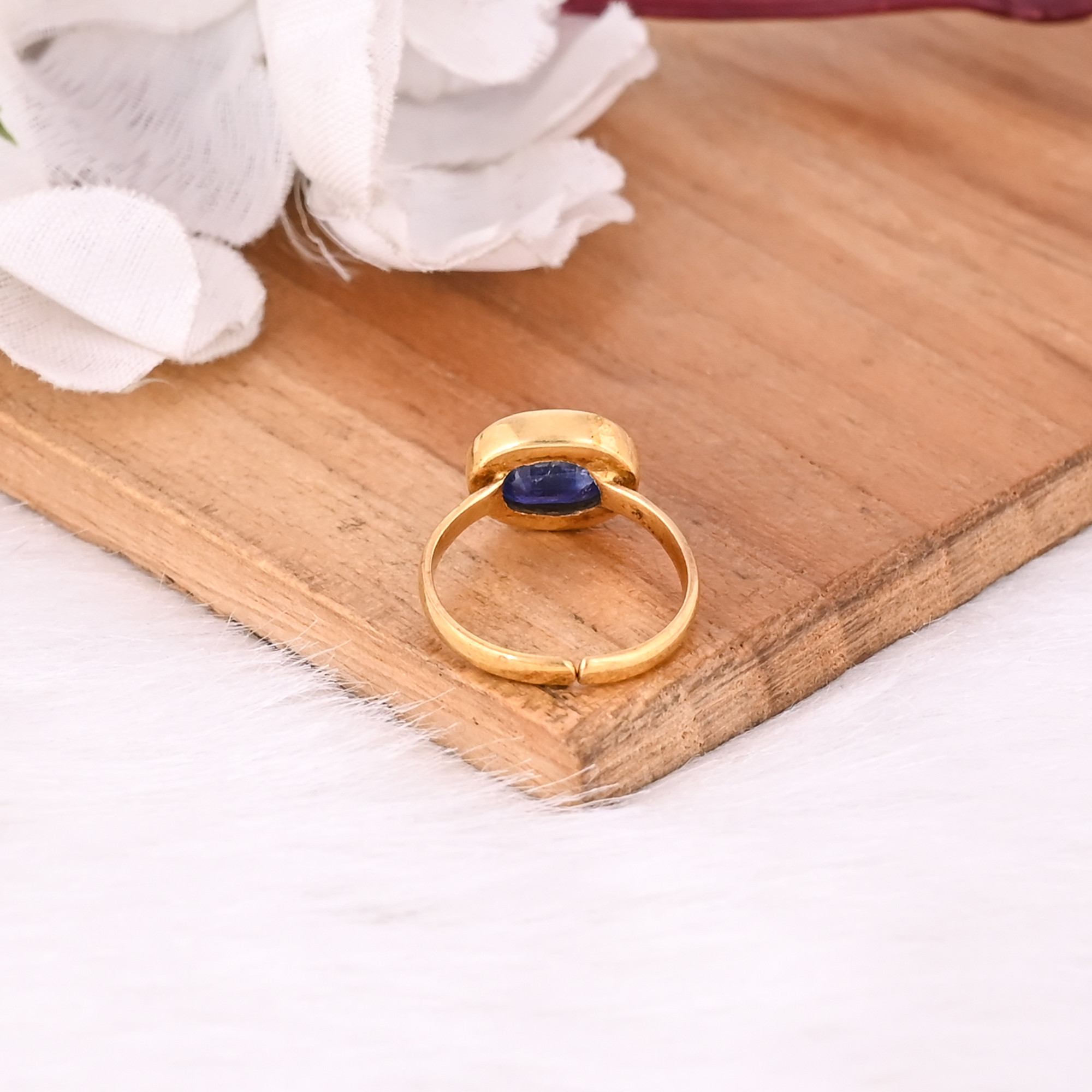 Natural Blue Kyanite Gemstone Solid 925 Sterling Silver Yellow Gold Plated Handmade Bezel Setting Ring