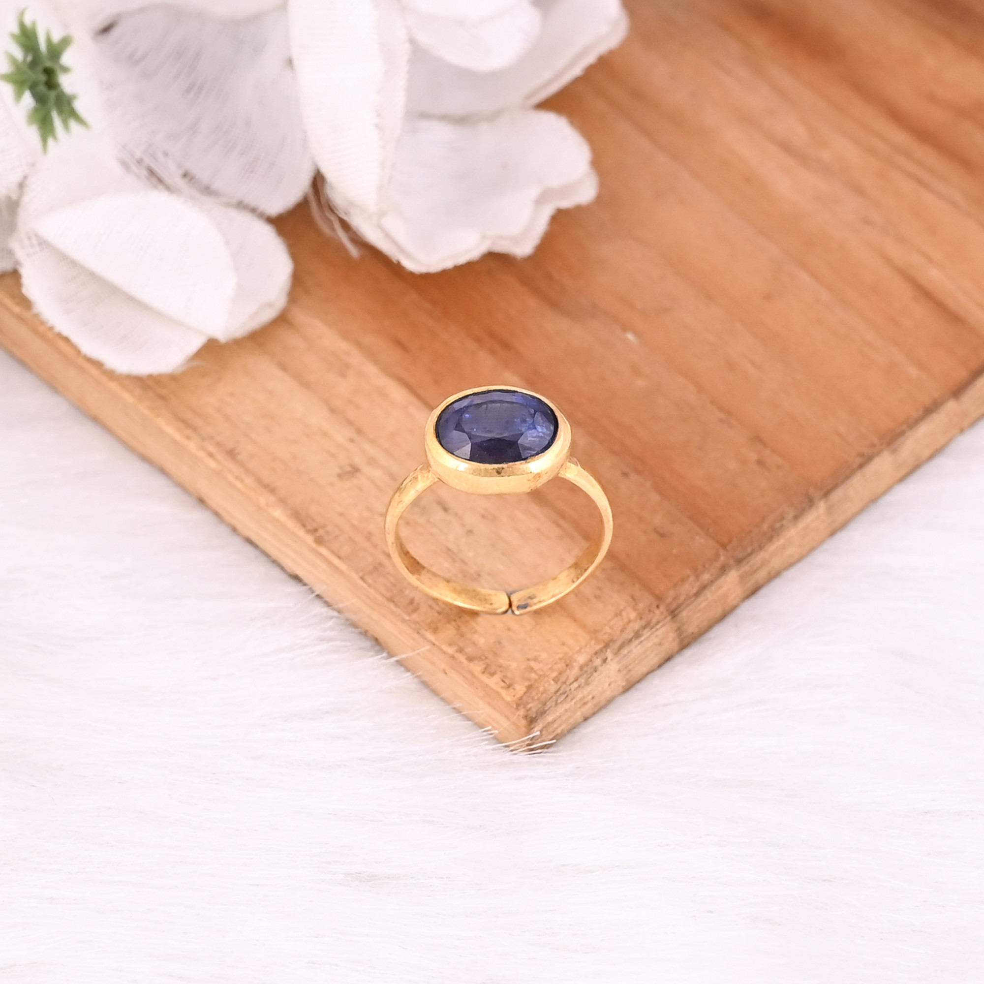 Natural Blue Kyanite Gemstone Solid 925 Sterling Silver Yellow Gold Plated Handmade Bezel Setting Ring