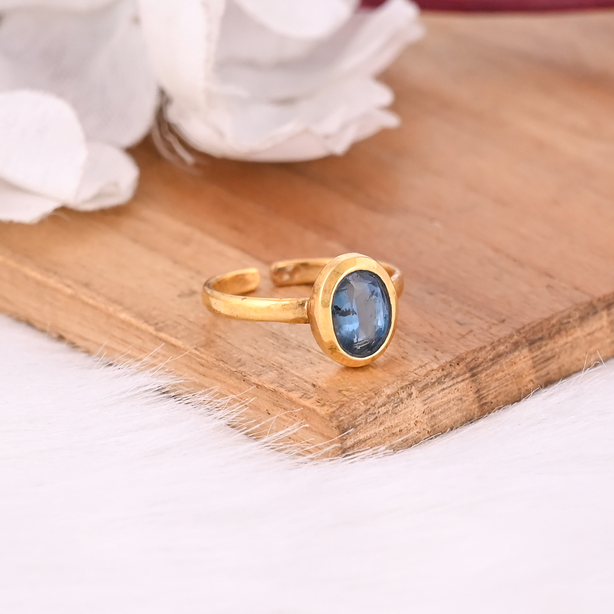 Solid 925 Sterling Silver Natural Mint Kyanite Gemstone Yellow Gold Plated Adjustable Womens Designer Ring