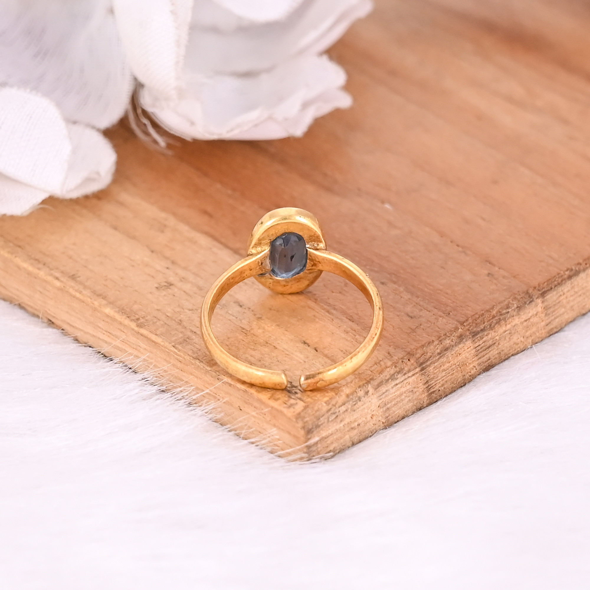 Solid 925 Sterling Silver Natural Mint Kyanite Gemstone Yellow Gold Plated Adjustable Womens Designer Ring
