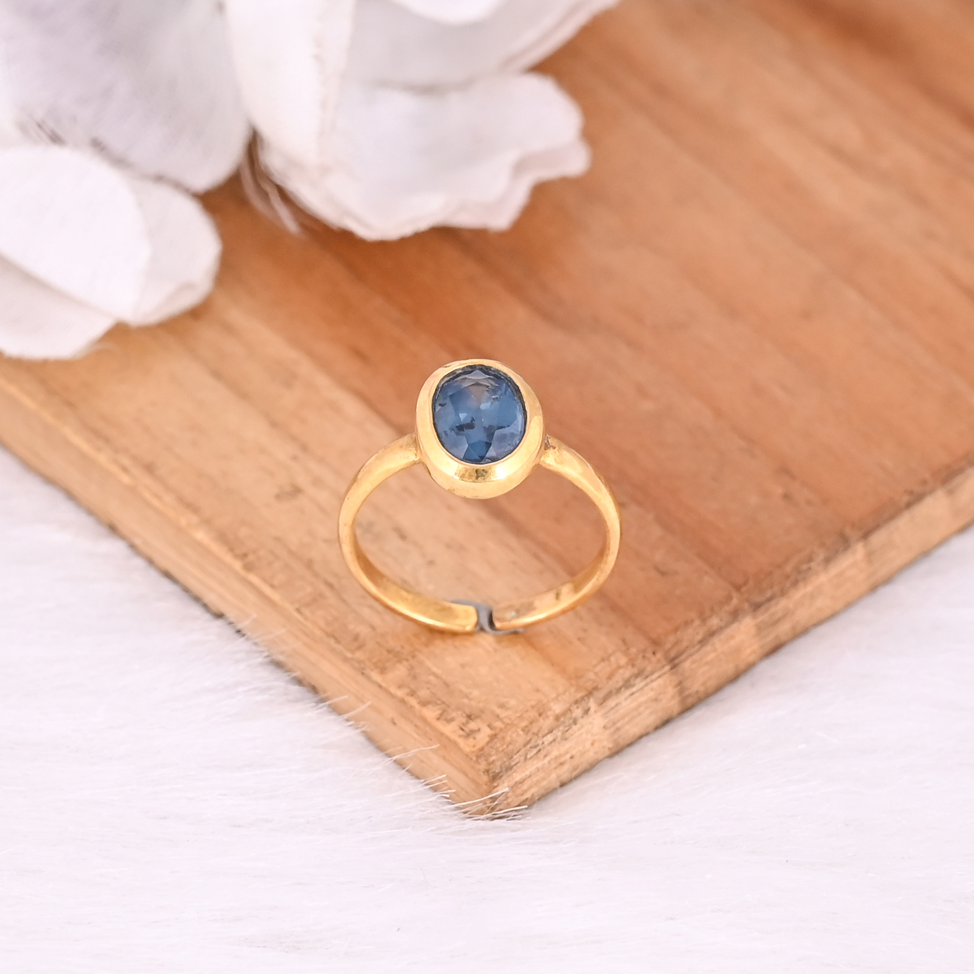 Solid 925 Sterling Silver Natural Mint Kyanite Gemstone Yellow Gold Plated Adjustable Womens Designer Ring
