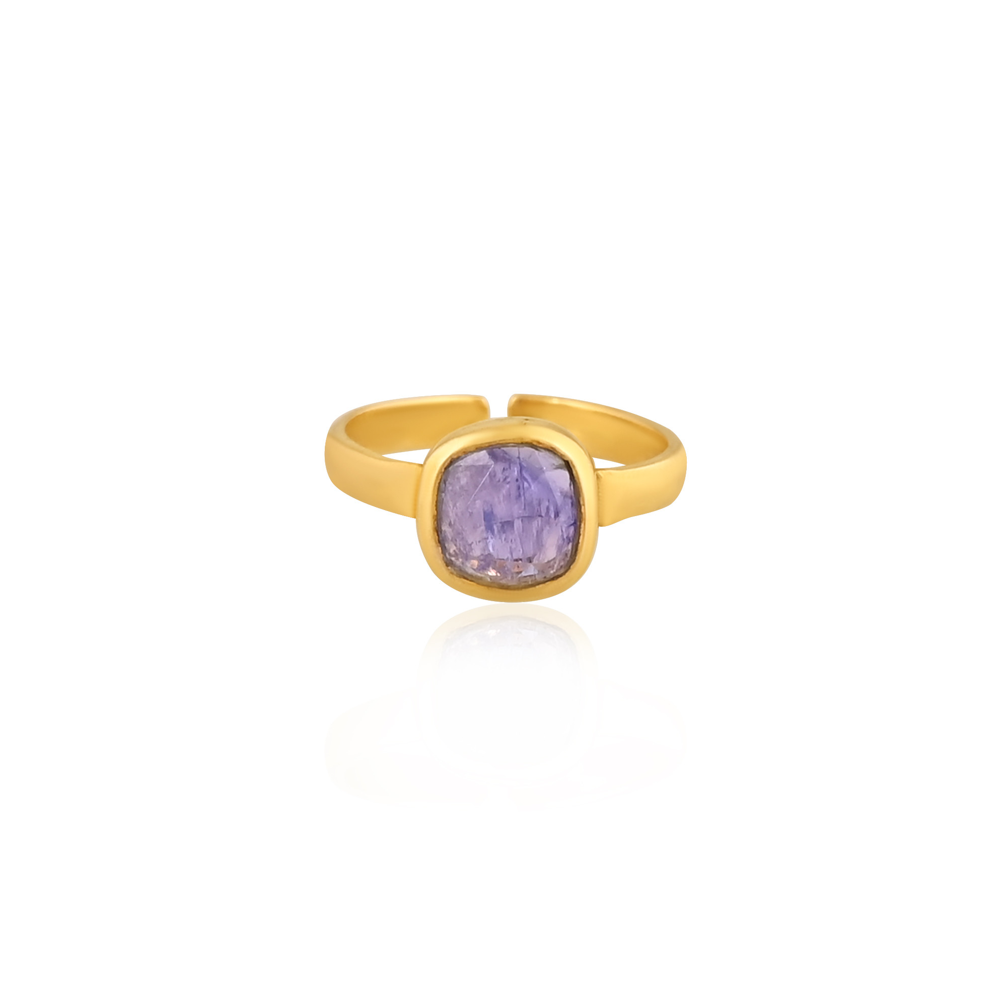Solid 925 Sterling Silver Natural Tanzanite Cushion Gemstone Adjustable Yellow Gold Plated Wedding Engagement Gift
