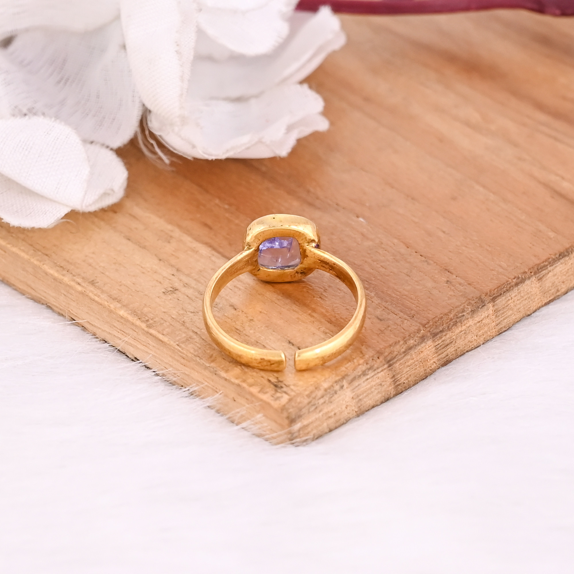 Solid 925 Sterling Silver Natural Tanzanite Cushion Gemstone Adjustable Yellow Gold Plated Wedding Engagement Gift