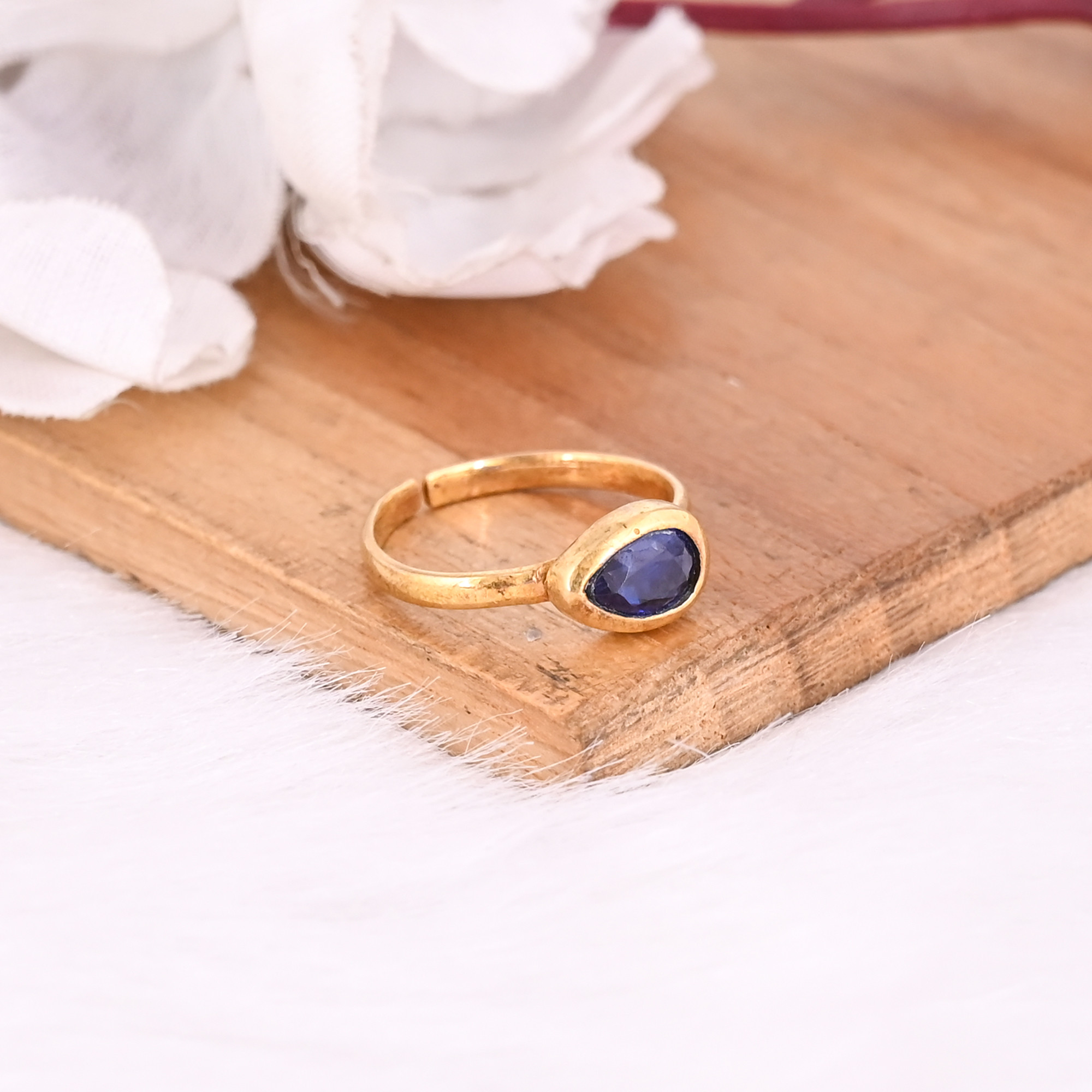 Natural Kyanite Gemstone Solid 925 Sterling Silver Yellow Gold Plated Adjustable Ring Fine Jewelry