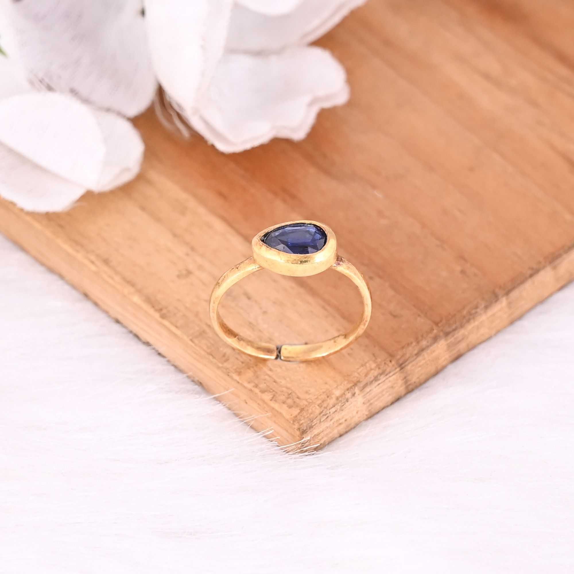 Natural Kyanite Gemstone Solid 925 Sterling Silver Yellow Gold Plated Adjustable Ring Fine Jewelry
