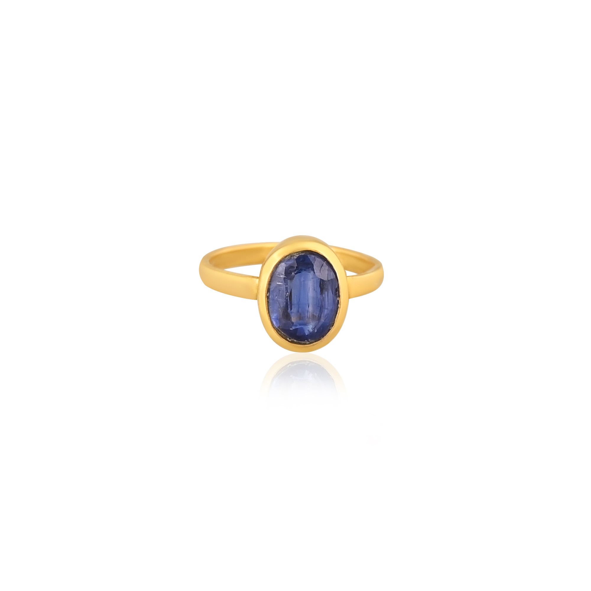 925 Sterling Solid Silver Natural Kyanite Gemstone Yellow Gold Plated Adjustable Ring Fine Ring