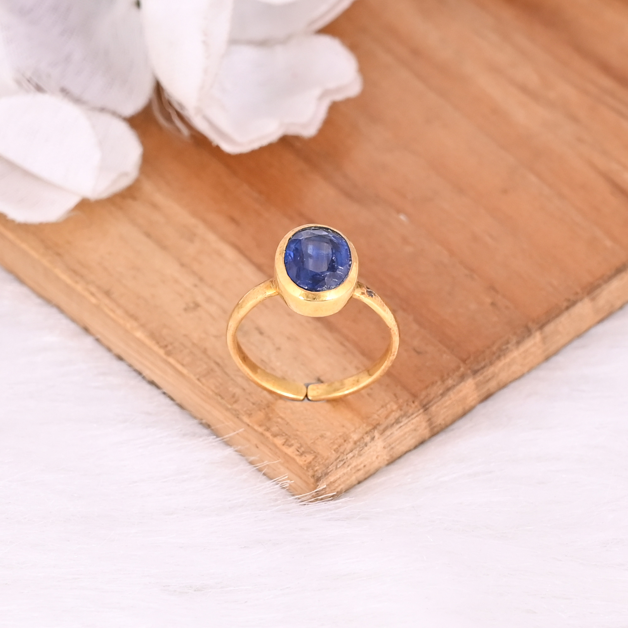 925 Sterling Solid Silver Natural Kyanite Gemstone Yellow Gold Plated Adjustable Ring Fine Ring