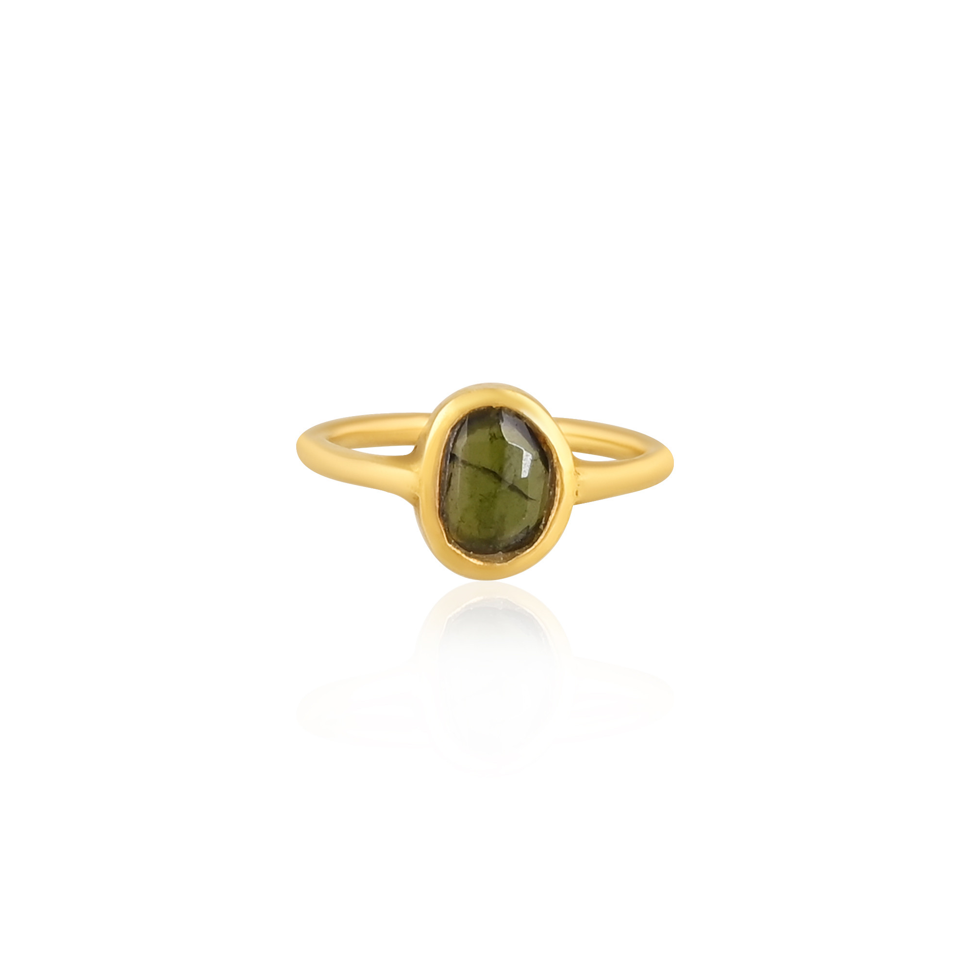925 Sterling Solid Silver Natural Tourmaline Gemstone Yellow Gold Plated Adjustable Ring