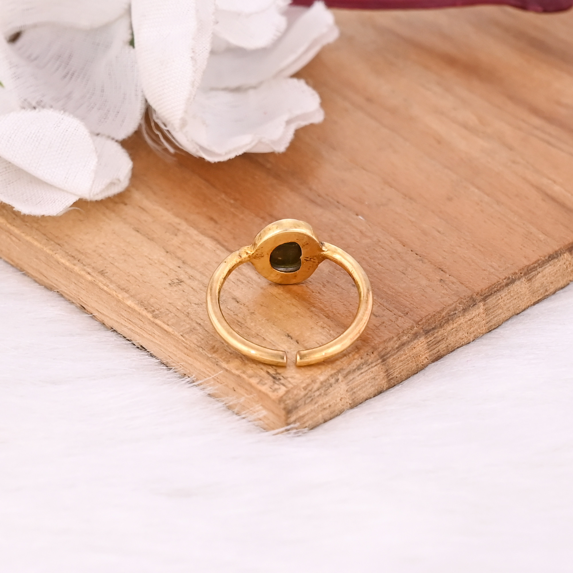 925 Sterling Solid Silver Natural Tourmaline Gemstone Yellow Gold Plated Adjustable Ring