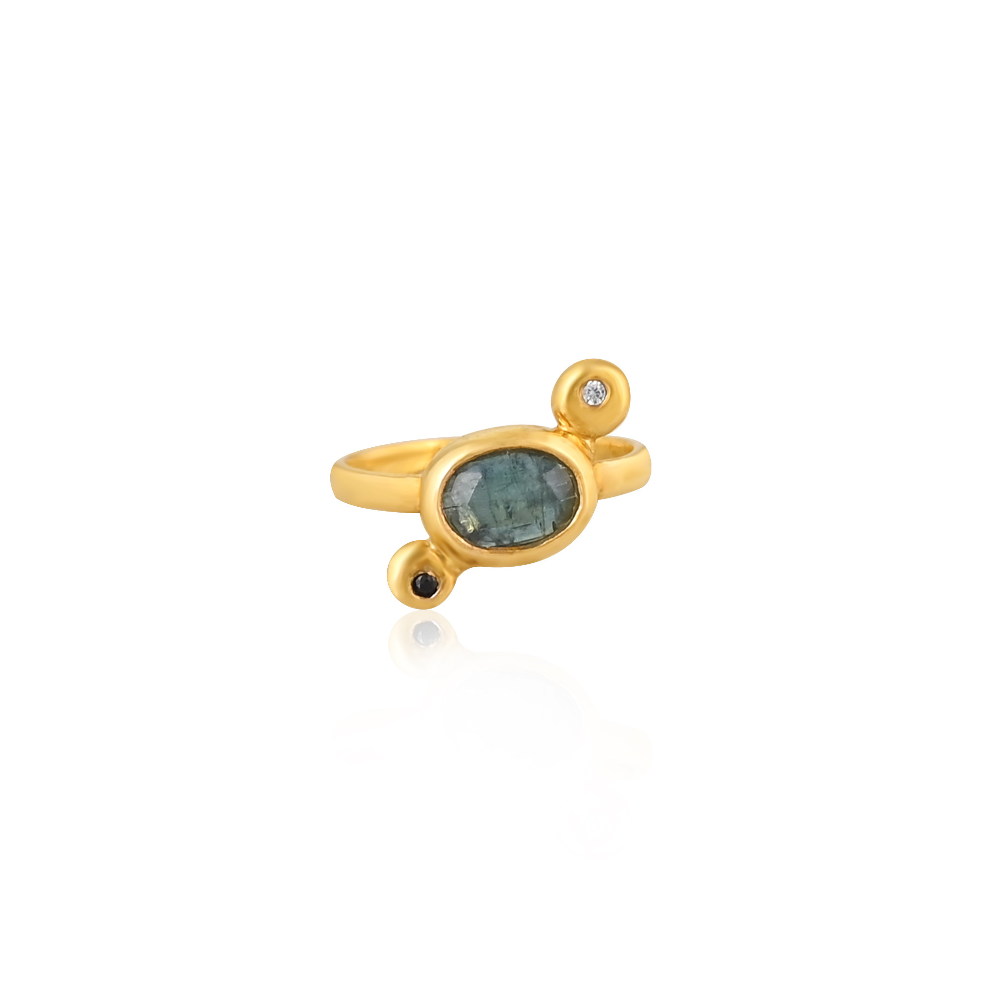 925 Sterling Silver Natural Tourmaline Gemstone Adjustable Yellow Gold Plated Statement Ring