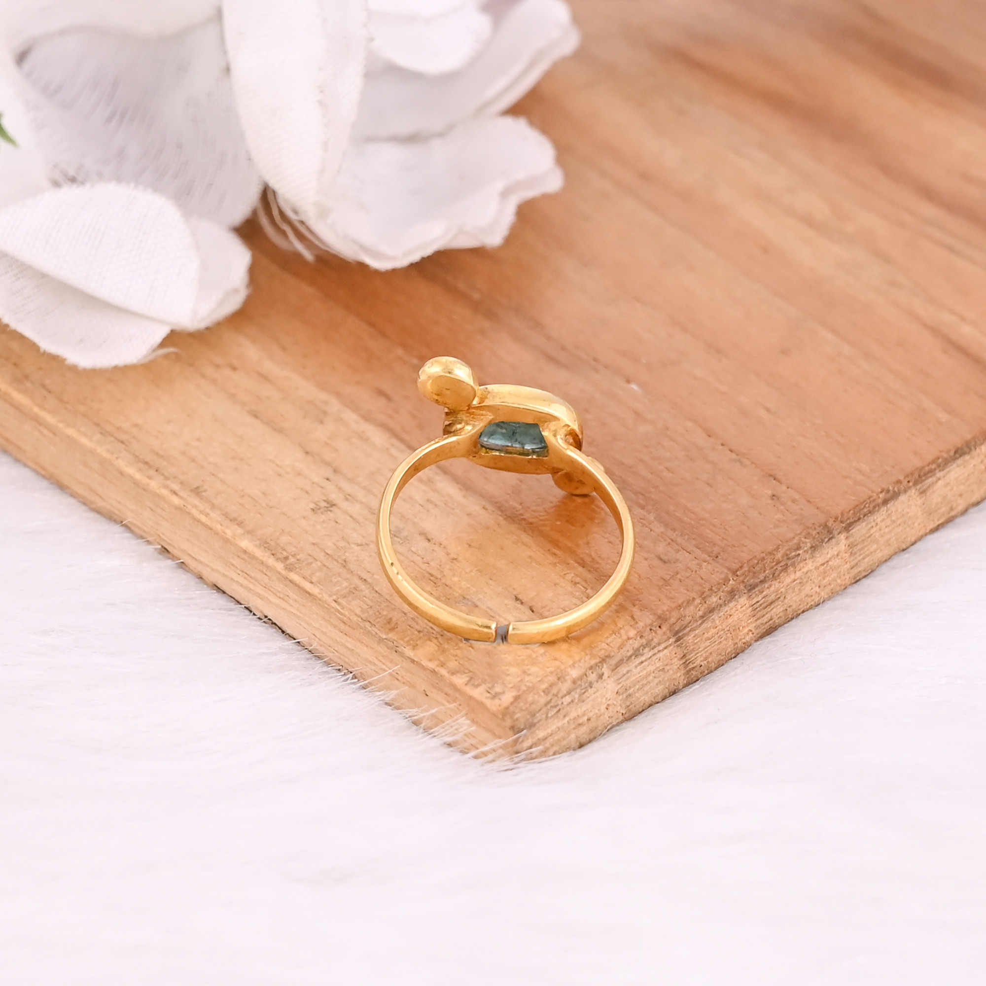 925 Sterling Silver Natural Tourmaline Gemstone Adjustable Yellow Gold Plated Statement Ring