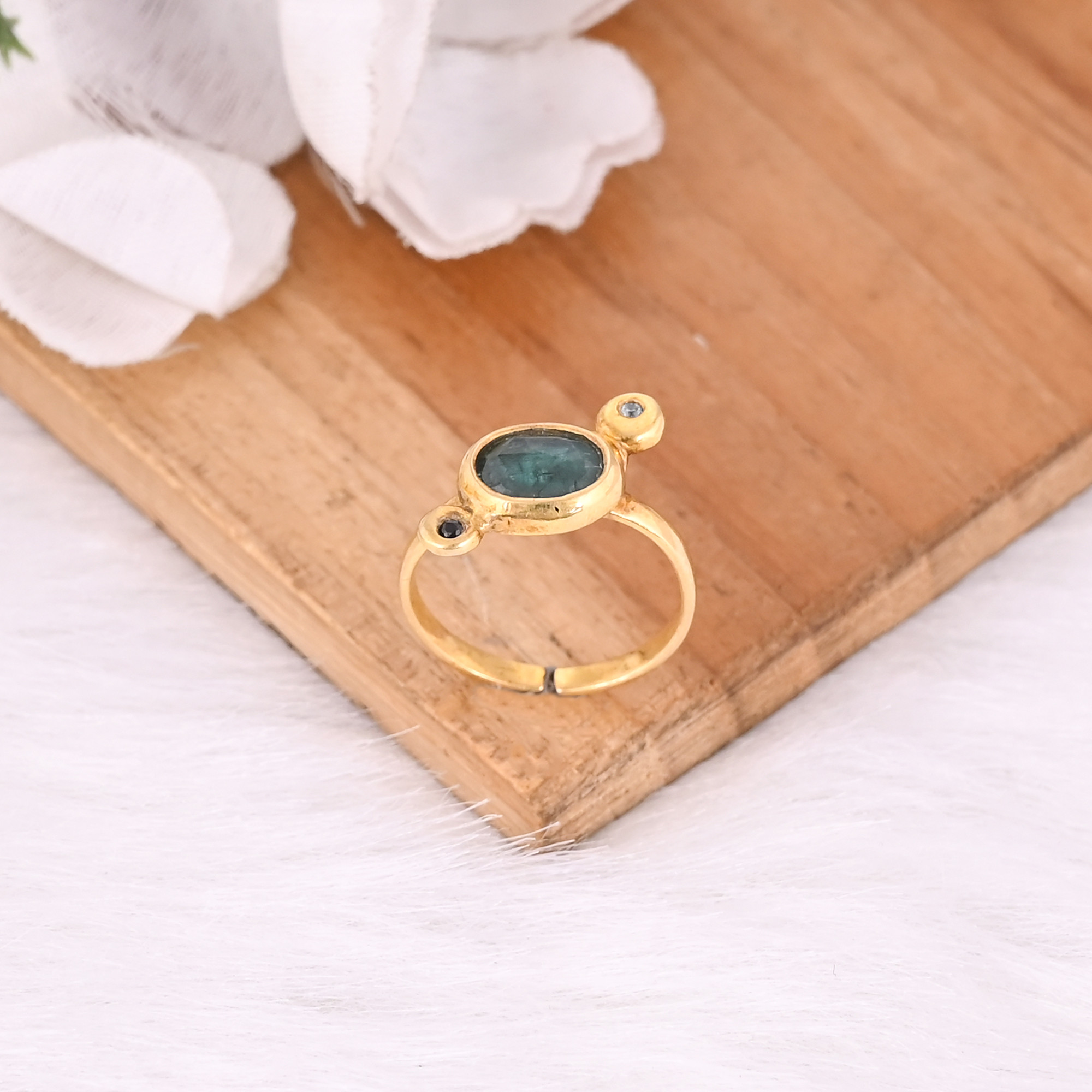 925 Sterling Silver Natural Tourmaline Gemstone Adjustable Yellow Gold Plated Statement Ring