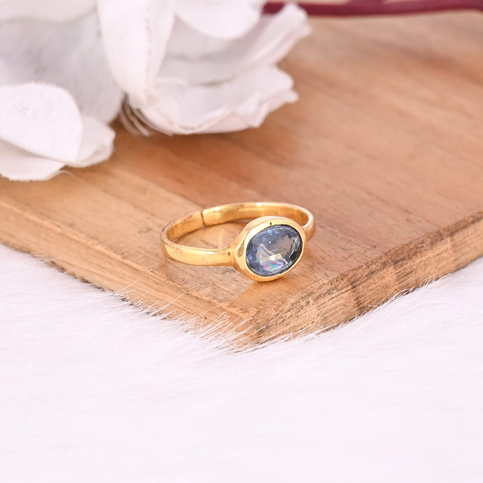 925 Sterling Solid Silver Natural Kyanite Gemstone Yellow Gold Plated Adjustable Ring Fine Ring Jewelry