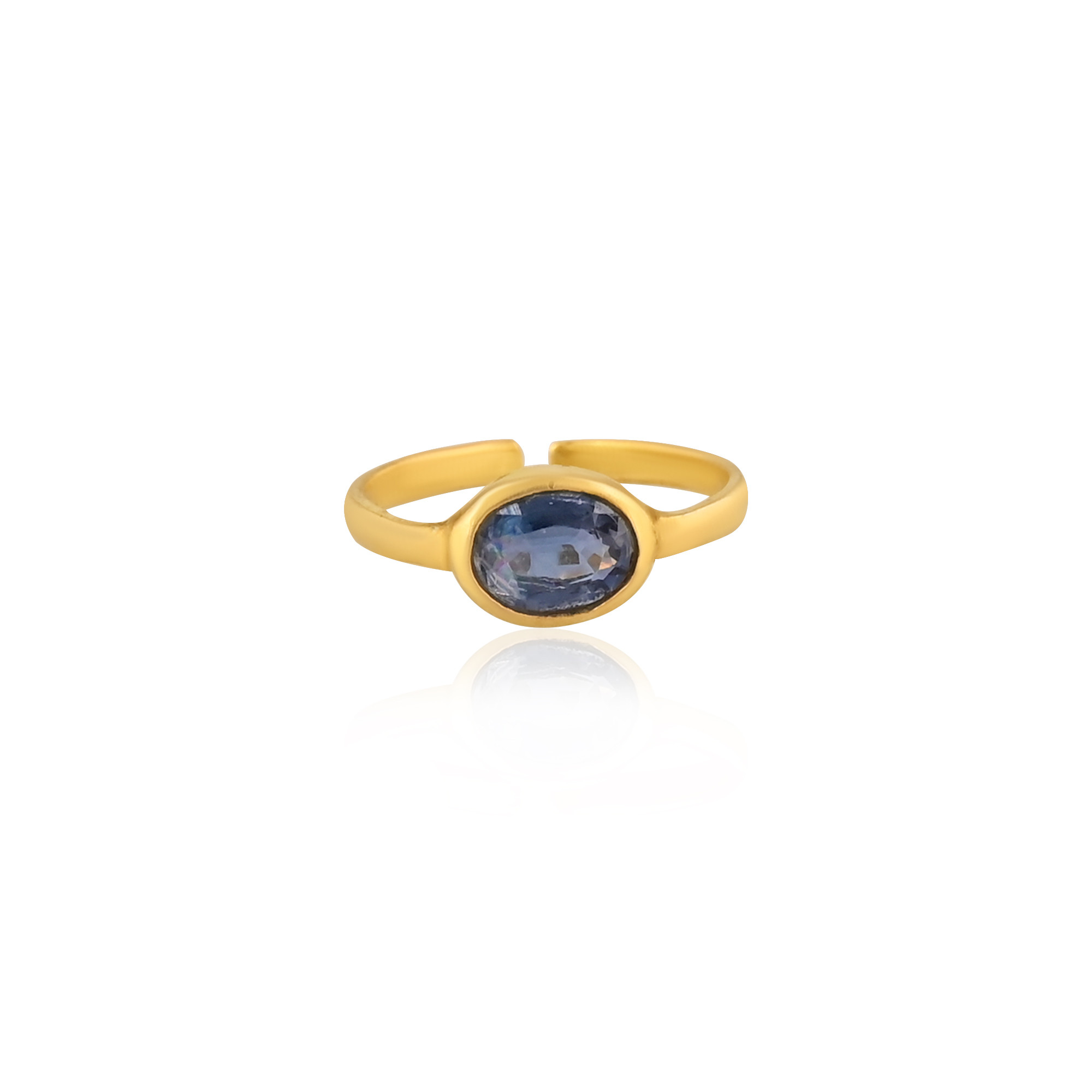 925 Sterling Solid Silver Natural Kyanite Gemstone Yellow Gold Plated Adjustable Ring Fine Ring Jewelry