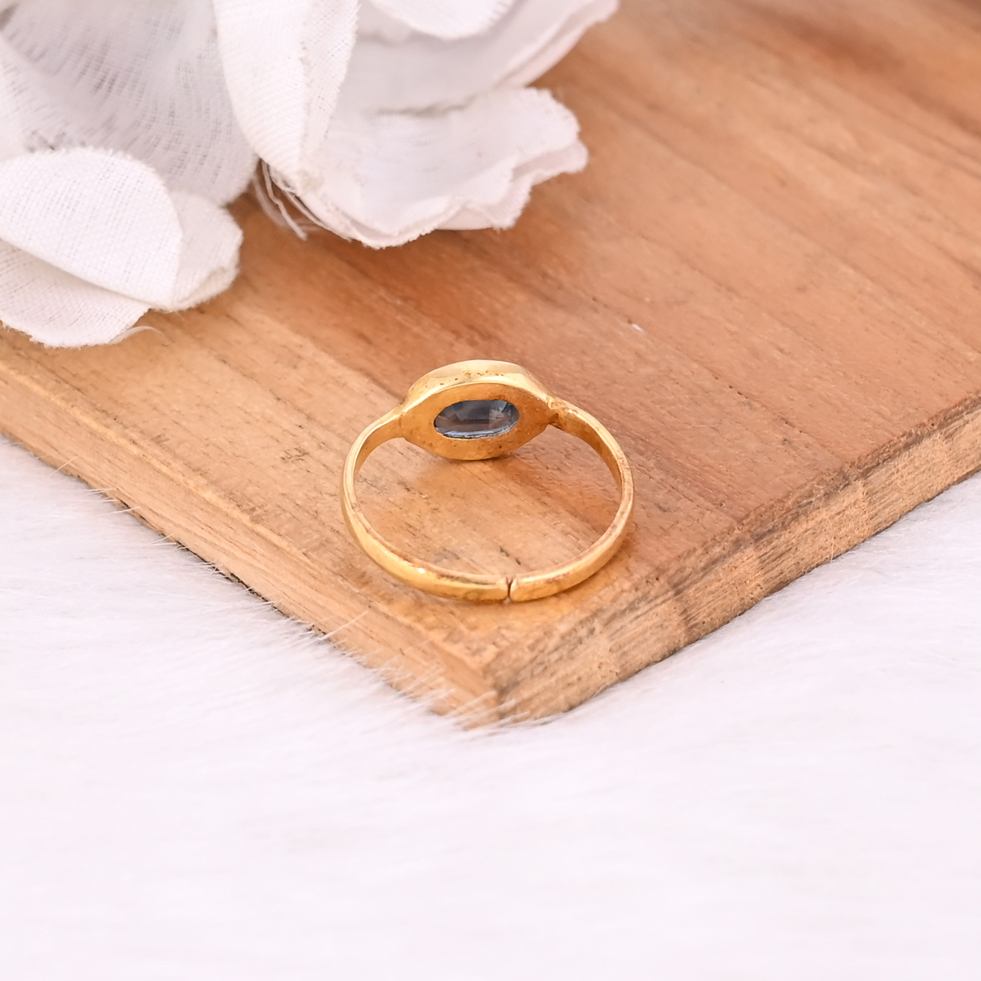 925 Sterling Solid Silver Natural Kyanite Gemstone Yellow Gold Plated Adjustable Ring Fine Ring Jewelry