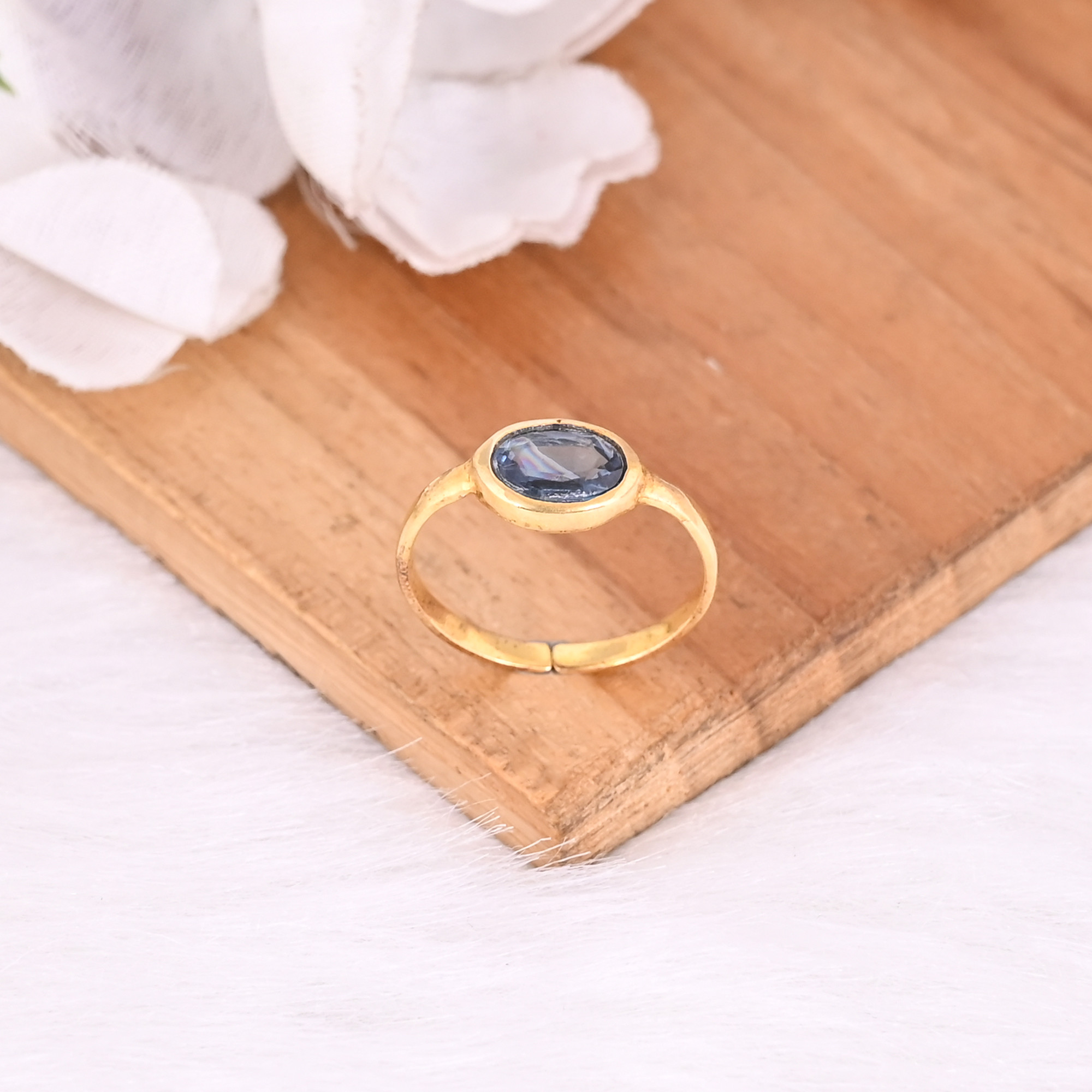 925 Sterling Solid Silver Natural Kyanite Gemstone Yellow Gold Plated Adjustable Ring Fine Ring Jewelry