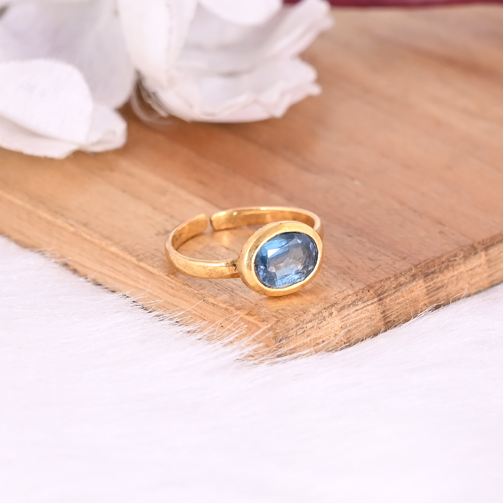 Solid 925 Sterling Silver Natural Mint Kyanite Gemstone Yellow Gold Plated Adjustable Womens Designer Ring