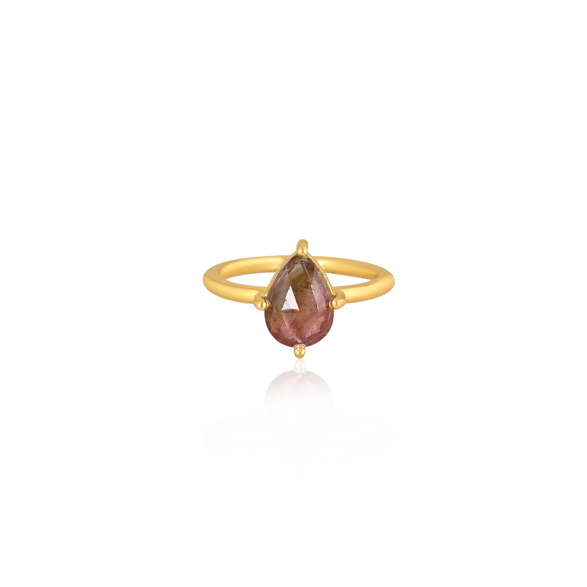 Natural Tourmaline Gemstone Solid 925 Sterling Silver Yellow Gold Plated Handmade Prong Setting Ring Grandma Gift