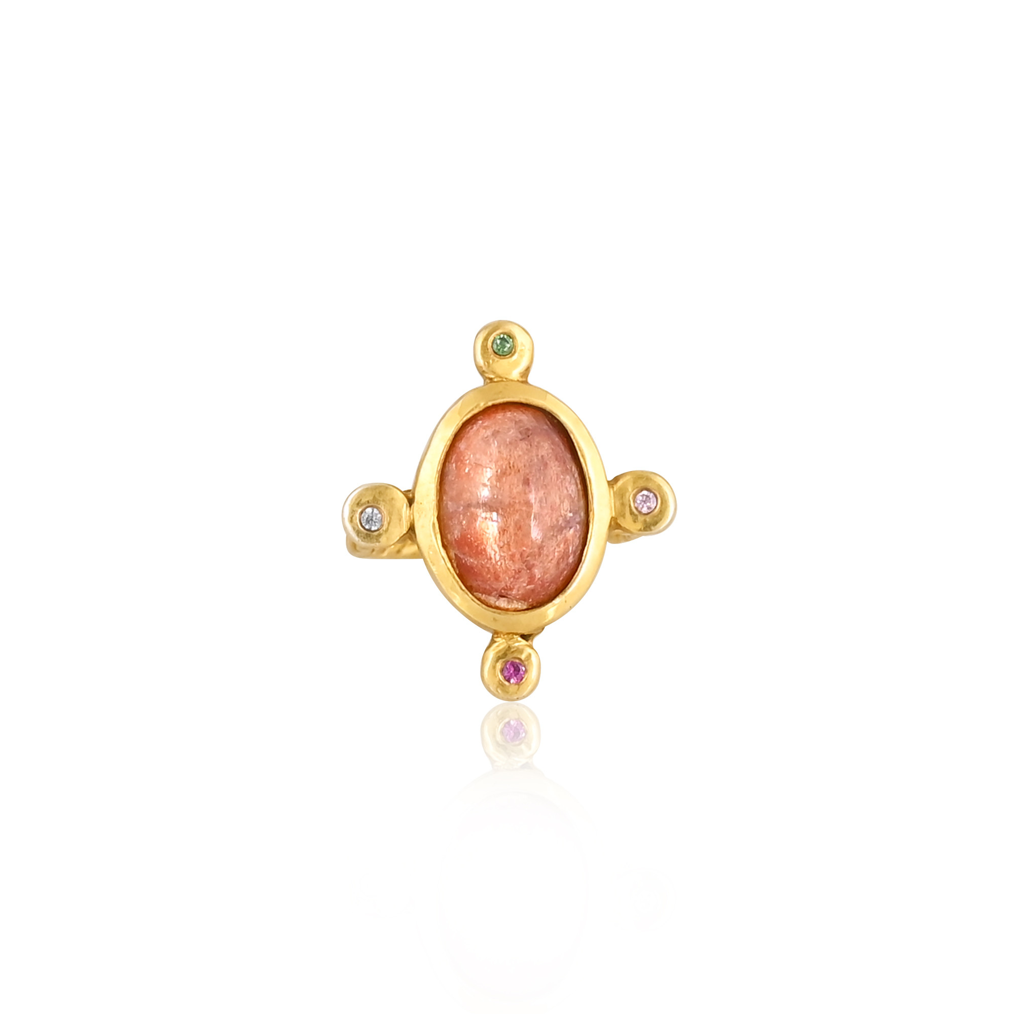 925 Sterling Solid Silver Natural Sunstone Gemstone Yellow Gold Plated Adjustable Ring Fine Ring