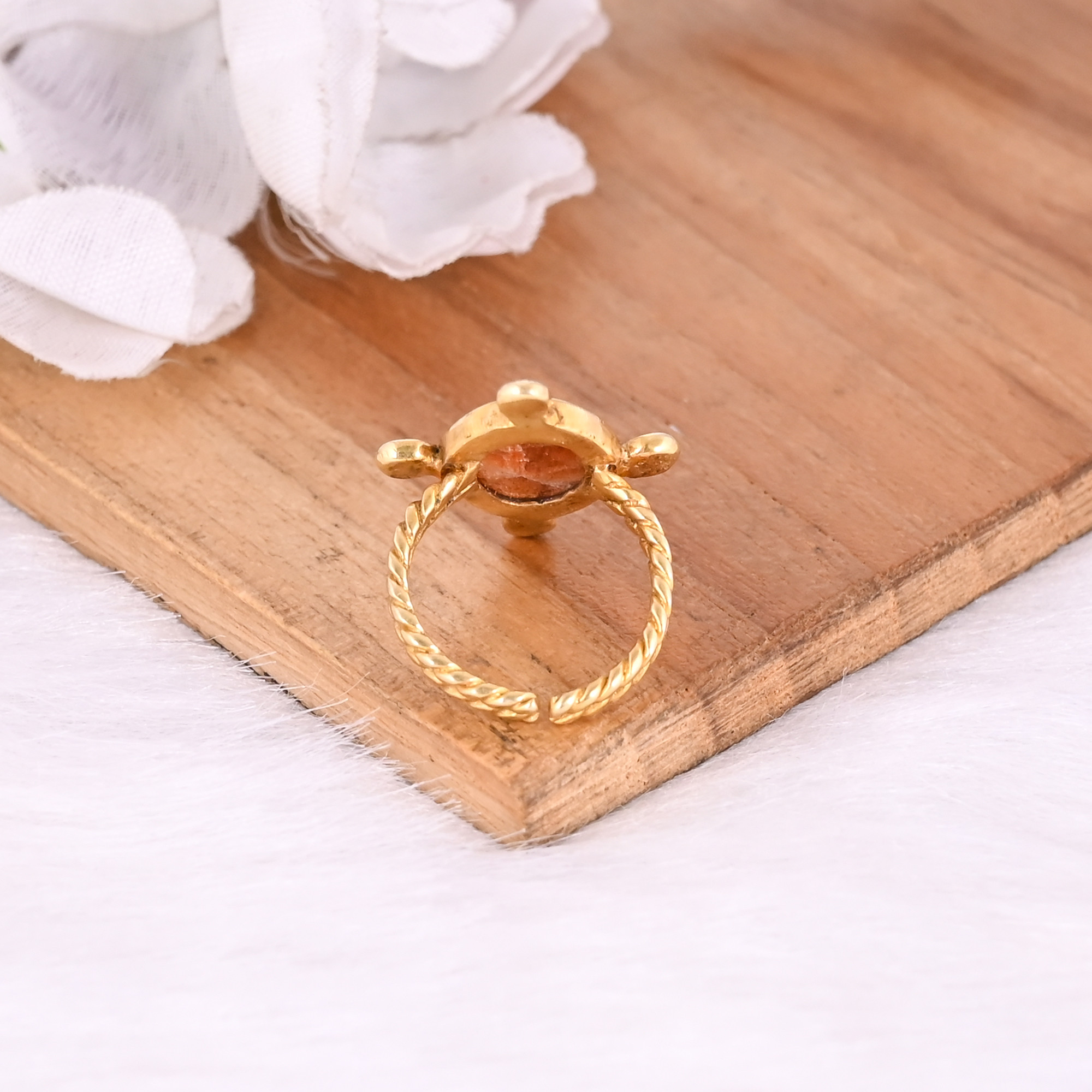 925 Sterling Solid Silver Natural Sunstone Gemstone Yellow Gold Plated Adjustable Ring Fine Ring