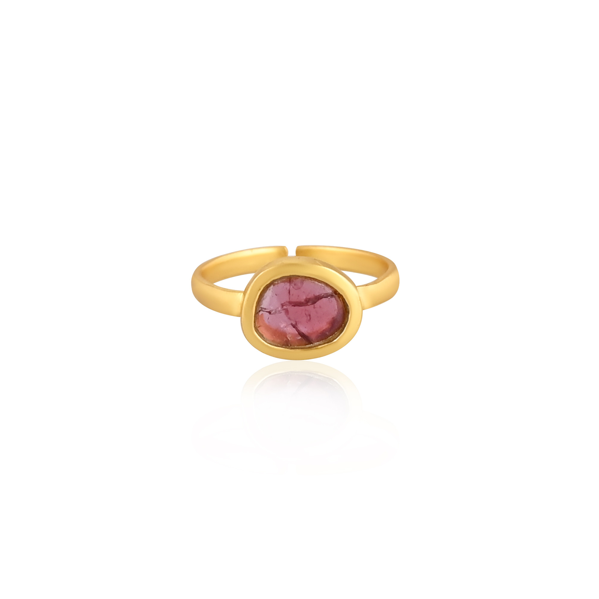 925 Sterling Silver Natural Tourmaline Yellow Gold Plated Adjustable Ring Gemstone Jewelry