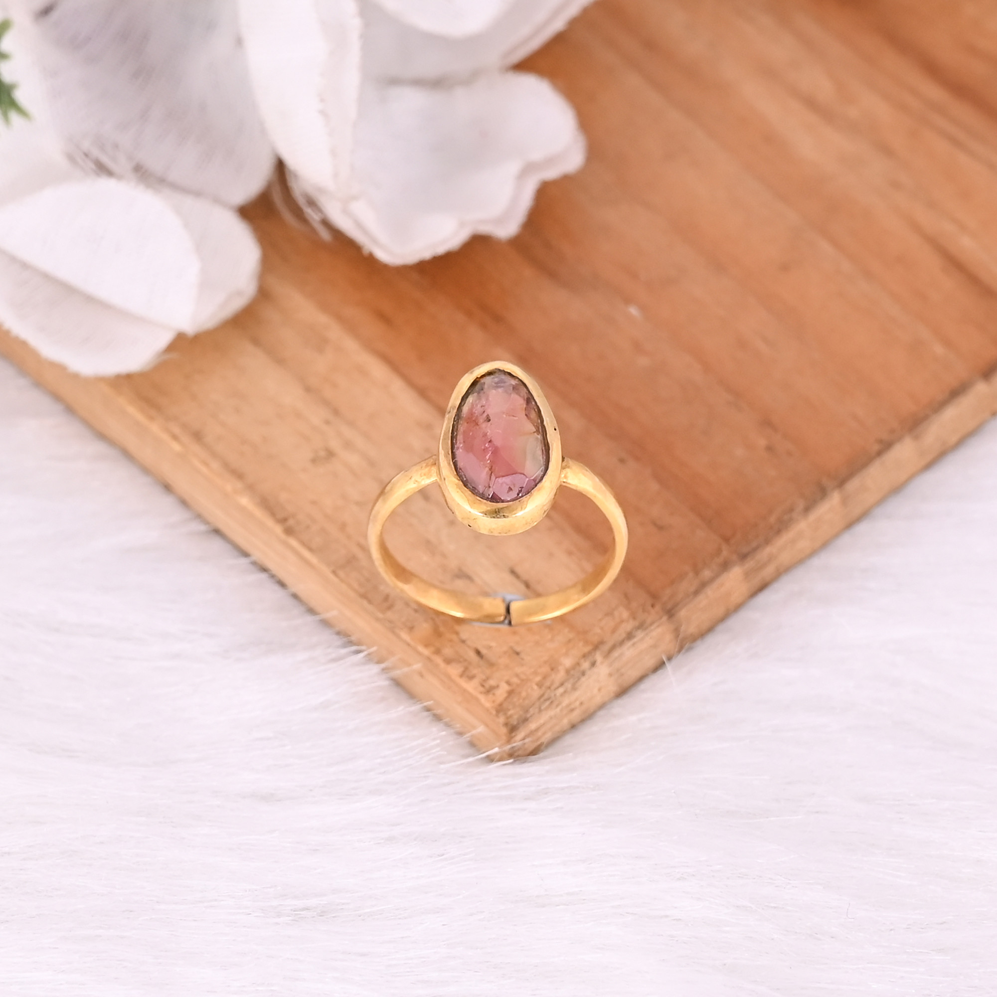 Natural Tourmaline Gemstone Solid 925 Sterling Silver Yellow Gold Plated Fashionable Ring Perfect Gift For Her