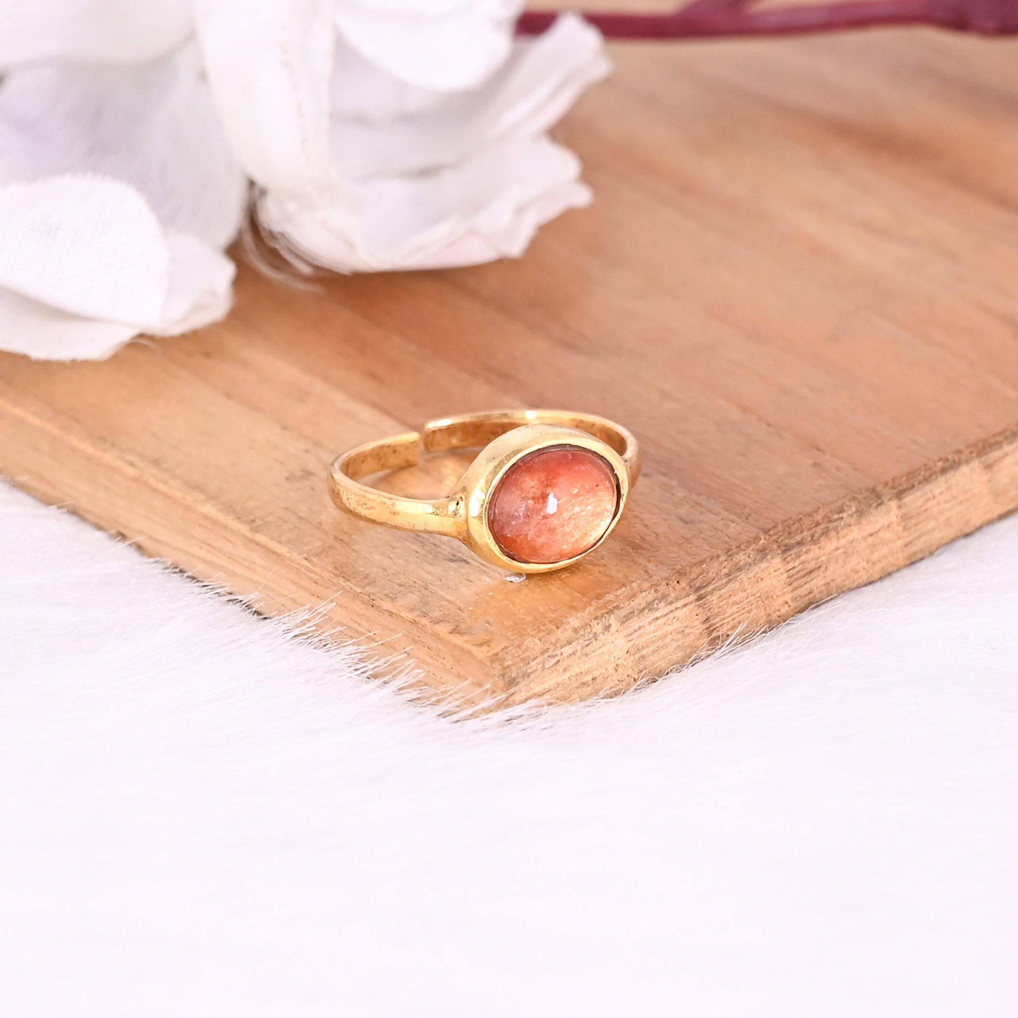 Natural Sunstone Gemstone Solid 925 Sterling Silver Yellow Gold Plated Adjustable Ring Wedding Gift Jewelry