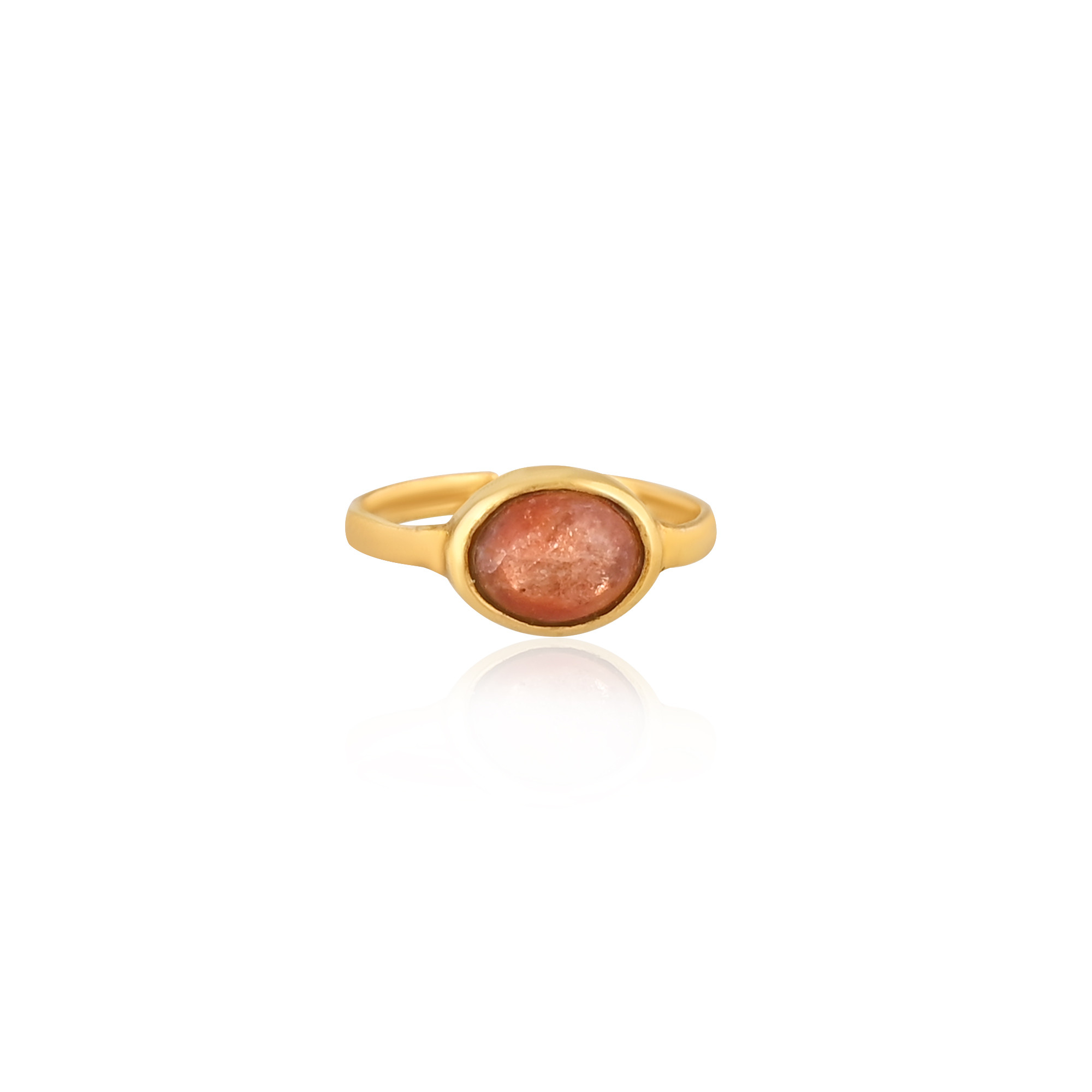 Natural Sunstone Gemstone Solid 925 Sterling Silver Yellow Gold Plated Adjustable Ring Wedding Gift Jewelry
