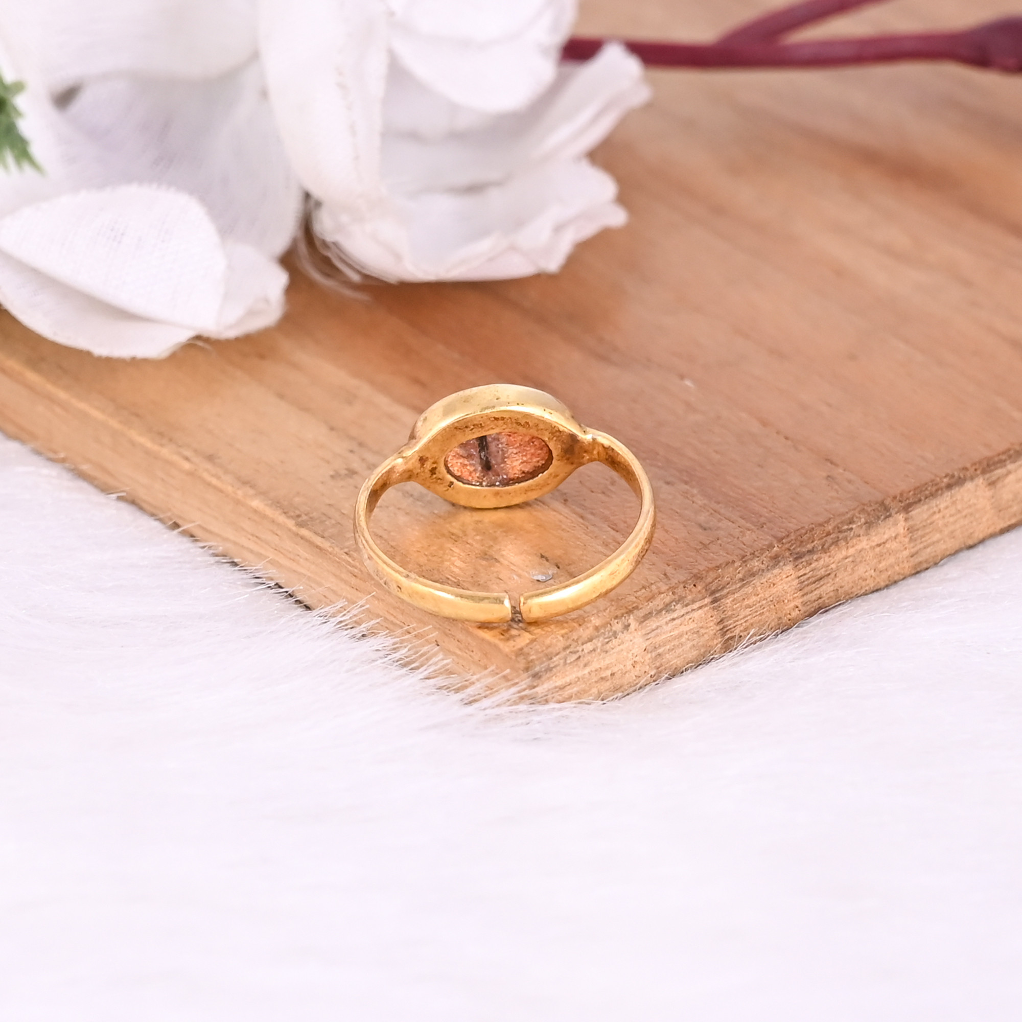 Natural Sunstone Gemstone Solid 925 Sterling Silver Yellow Gold Plated Adjustable Ring Wedding Gift Jewelry