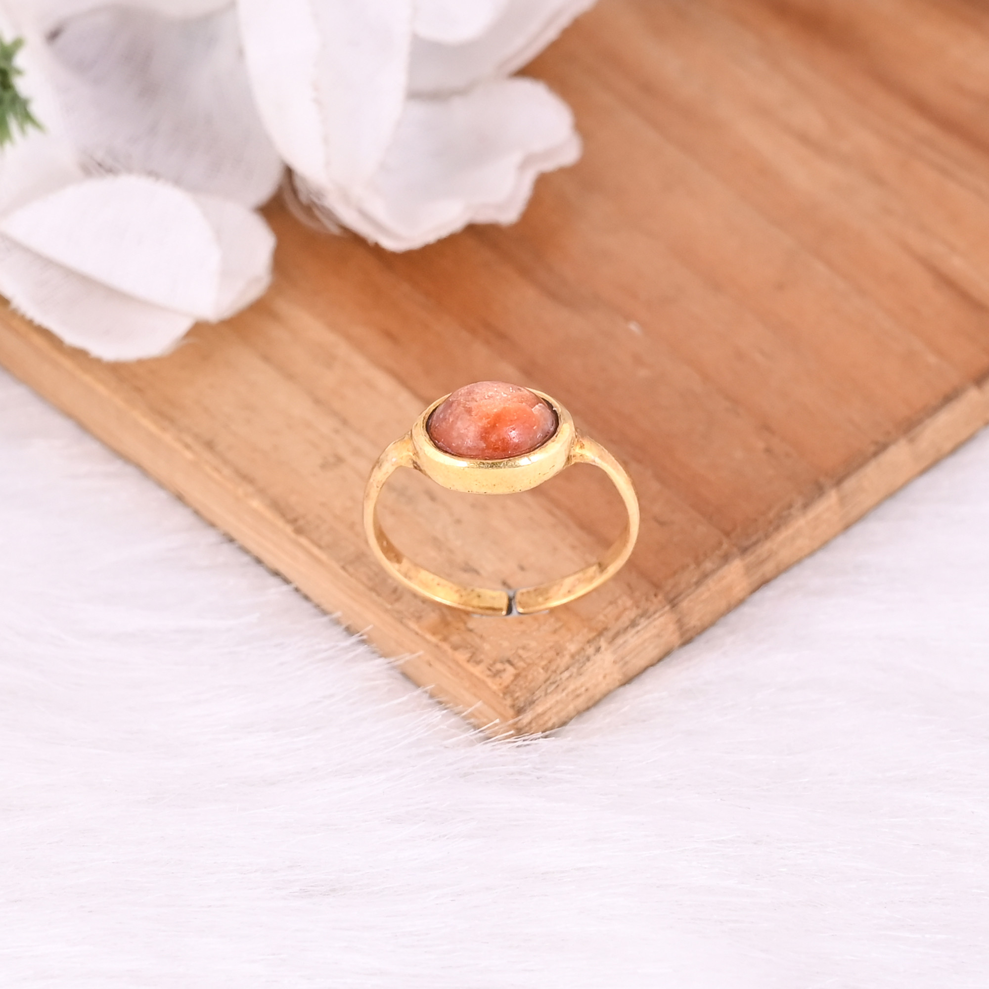 Natural Sunstone Gemstone Solid 925 Sterling Silver Yellow Gold Plated Adjustable Ring Wedding Gift Jewelry