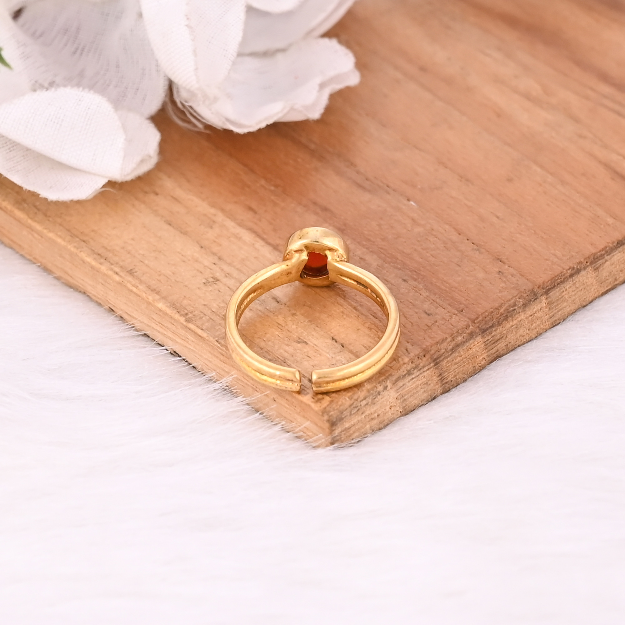 Orange Coral Gemstone Solid 925 Sterling Silver Yellow Gold Plated Adjustable Handmade Designer Ring