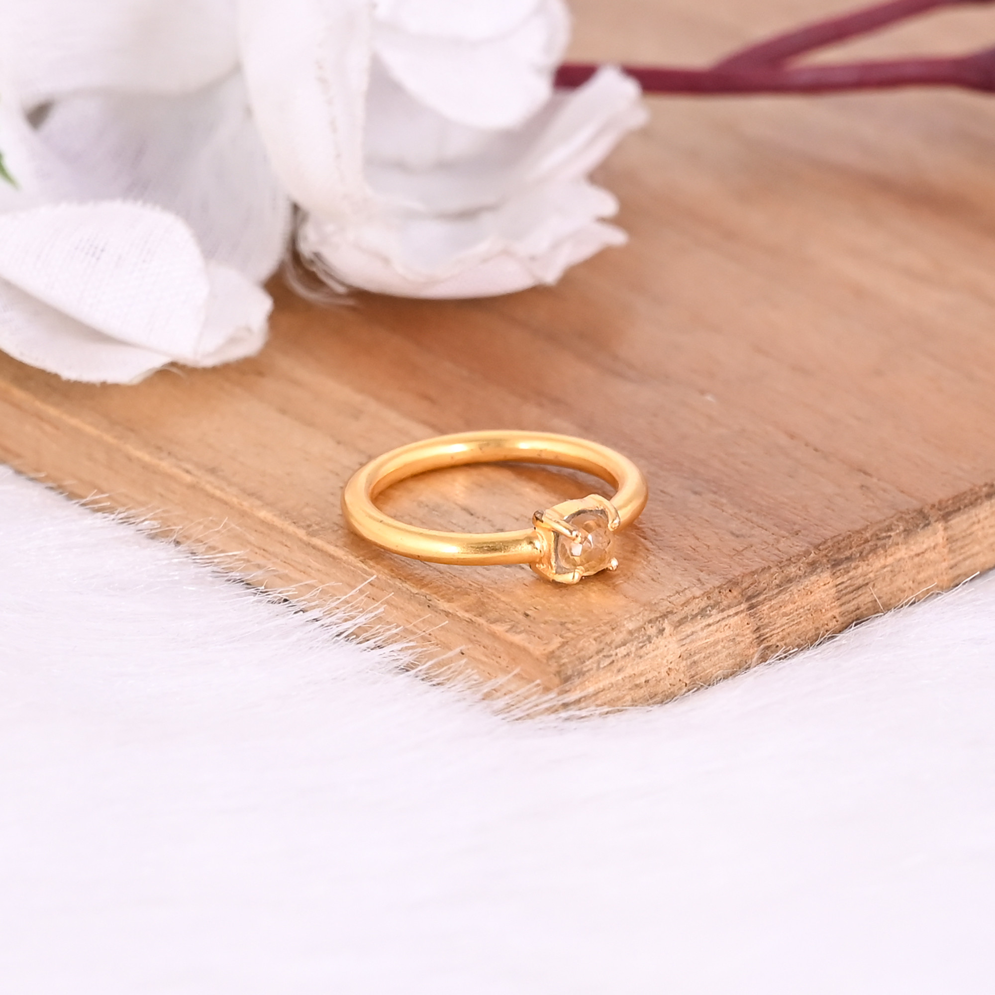 Natural Citrine Gemstone Solid 925 Sterling Silver Yellow Gold Plated Handmade Prong Setting Ring Womens Gift Ring