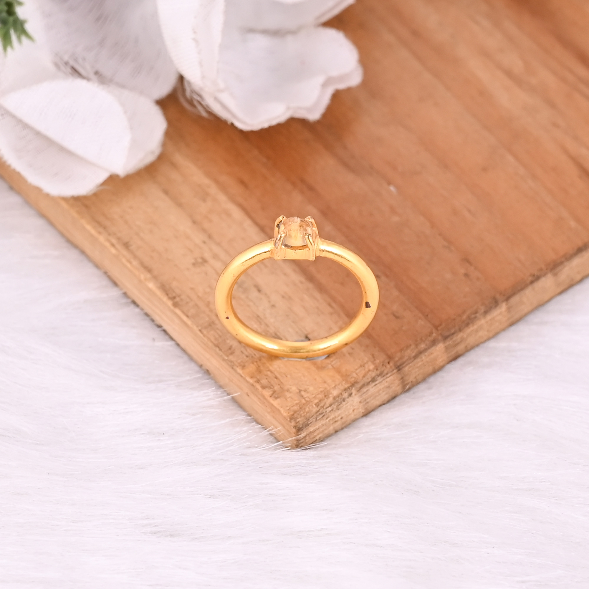 Natural Citrine Gemstone Solid 925 Sterling Silver Yellow Gold Plated Handmade Prong Setting Ring Womens Gift Ring