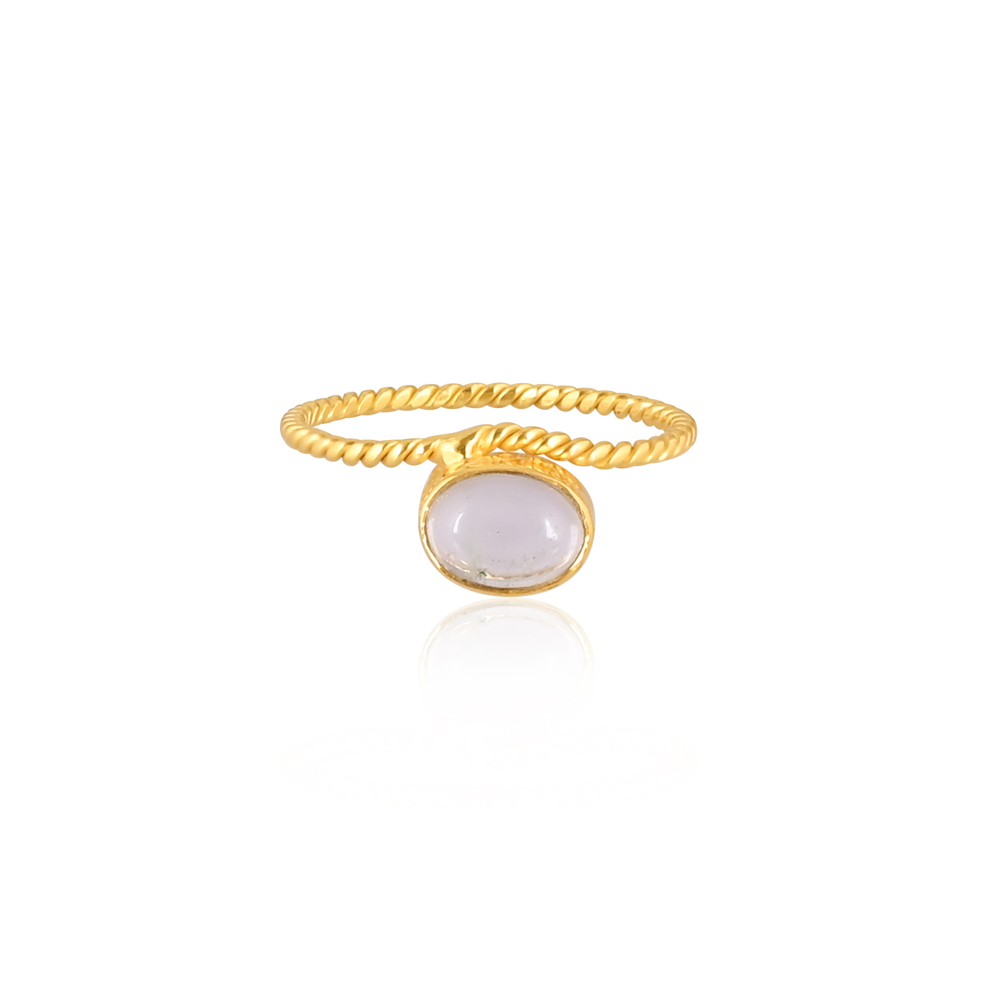 Solid 925 Sterling Silver Crystal Quartz Gemstone Yellow Gold Plated Stacking Band Designer Minimalist Ring