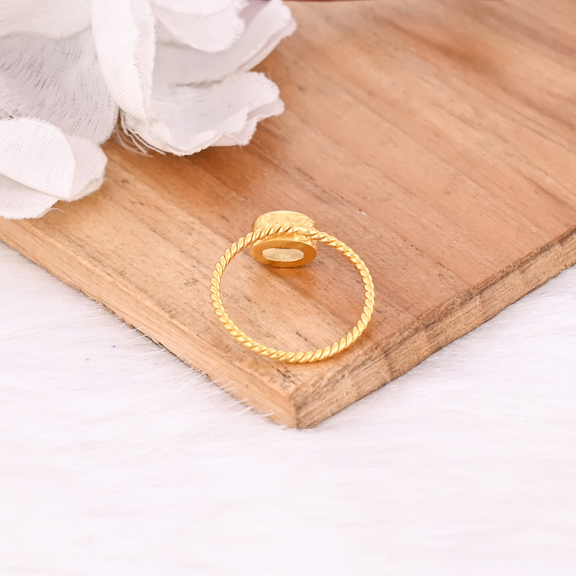 Solid 925 Sterling Silver Crystal Quartz Gemstone Yellow Gold Plated Stacking Band Designer Minimalist Ring