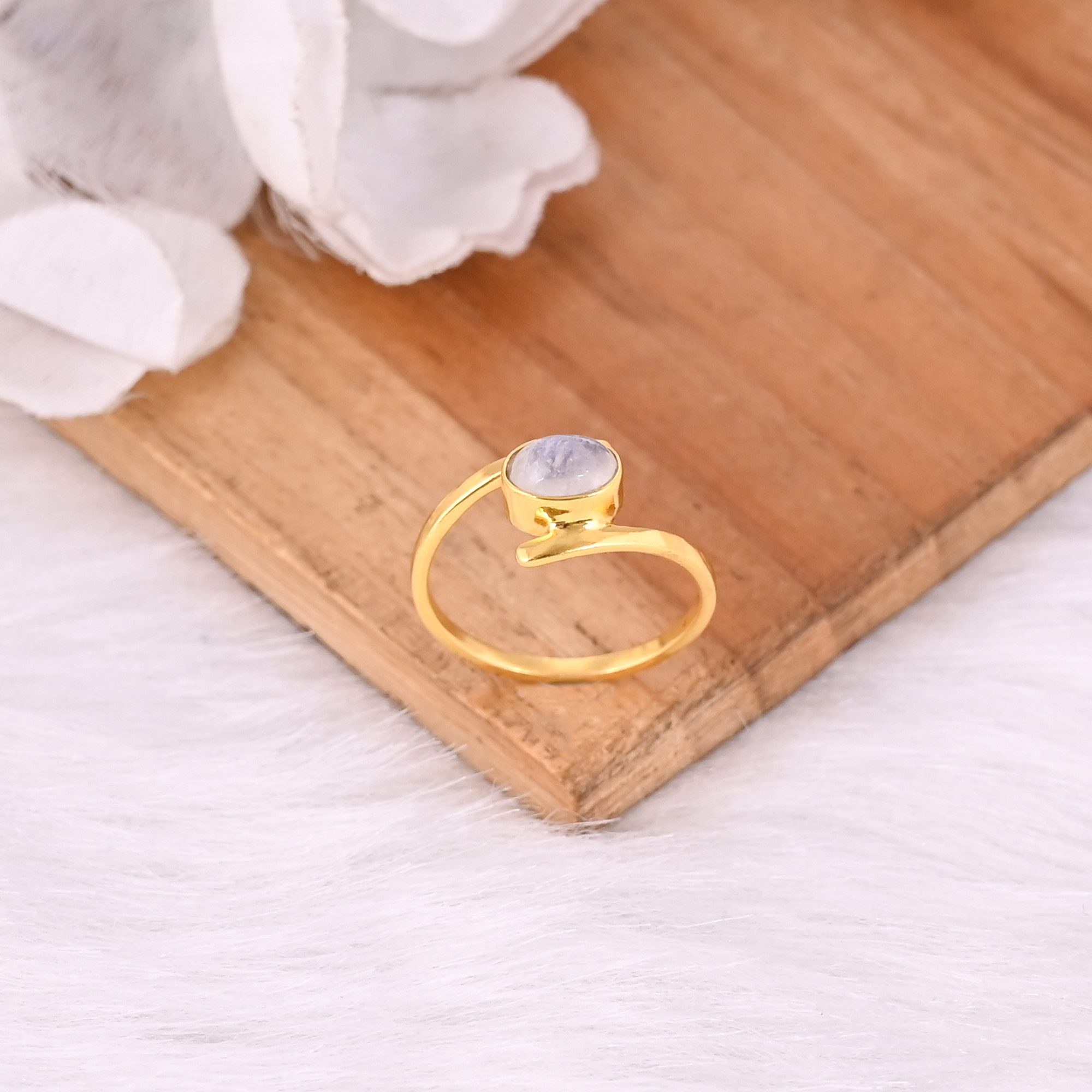 Rainbow Moonstone Gemstone Solid 925 Sterling Silver Yellow Gold Plated Handmade Designer Ring Birthstone Gift