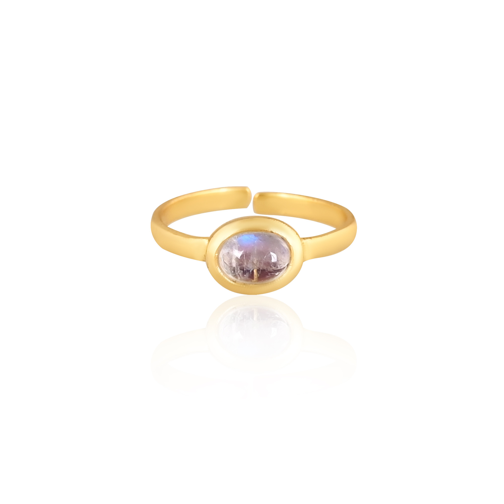 Natural Moonstone Gemstone Solid 925 Sterling Silver Yellow Gold Plated Handmade Ring Adjustable Jewelry