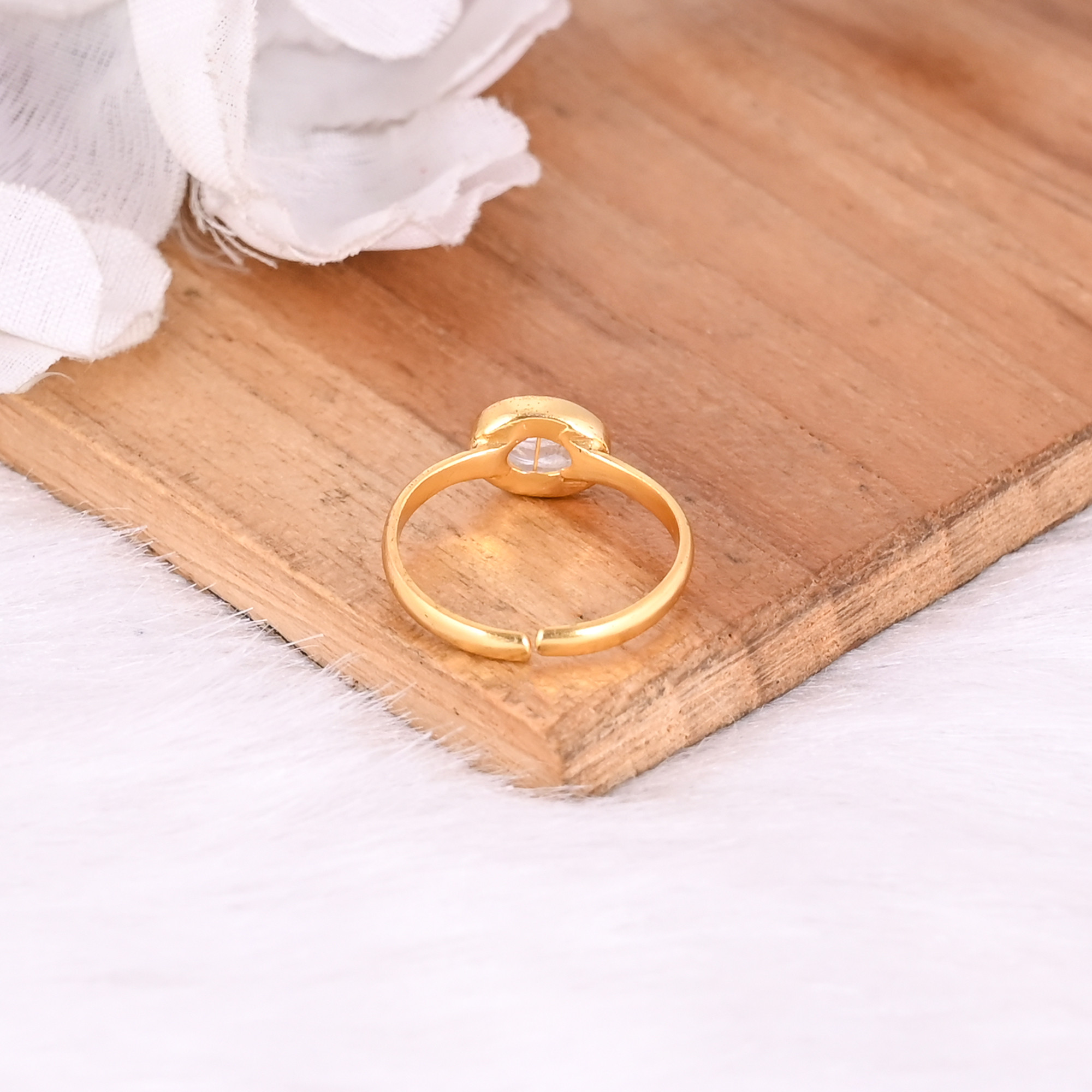 Natural Moonstone Gemstone Solid 925 Sterling Silver Yellow Gold Plated Handmade Ring Adjustable Jewelry