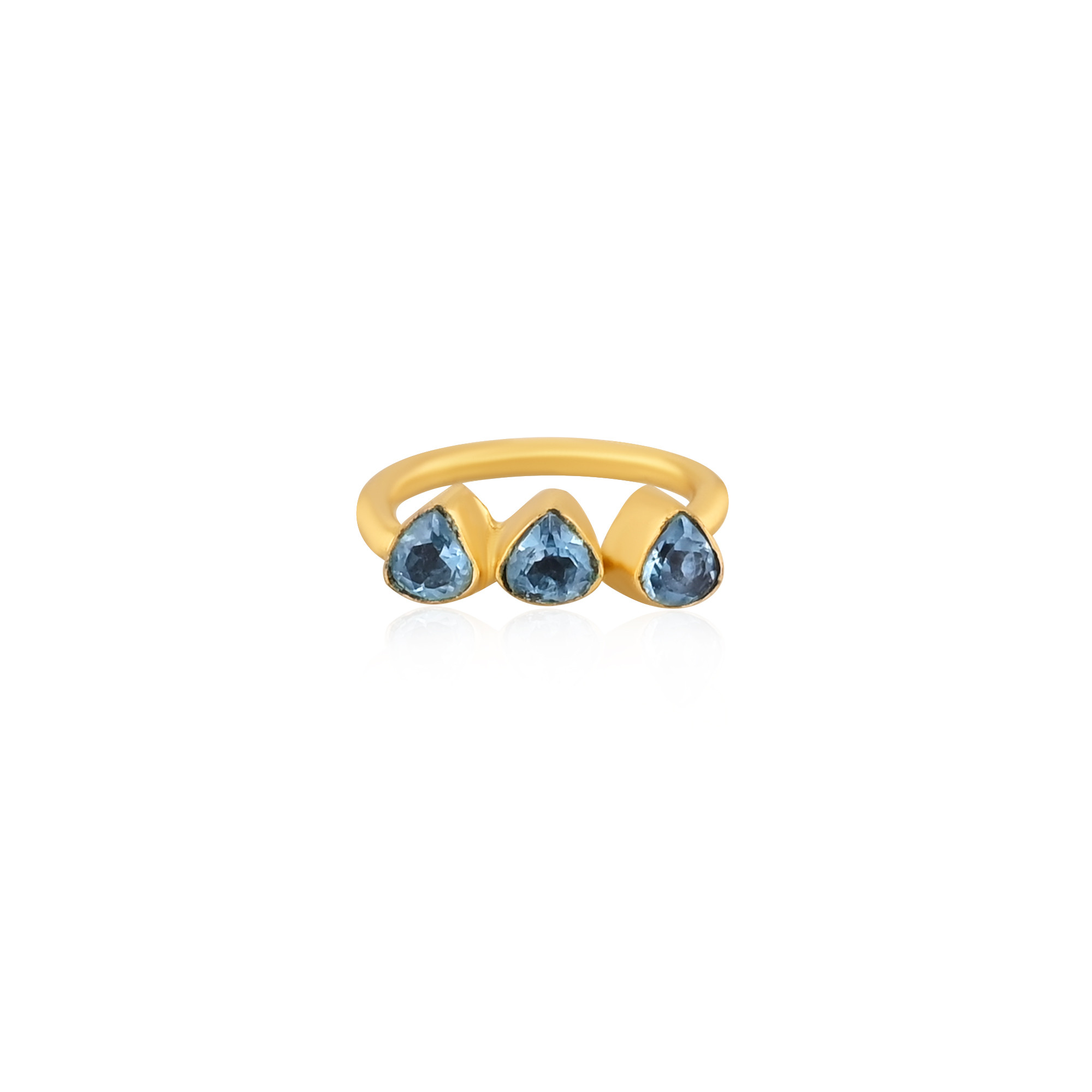 925 Sterling Solid Silver Natural Blue Topaz Gemstone Yellow Gold Plated Eternity Style handmade Designer Ring