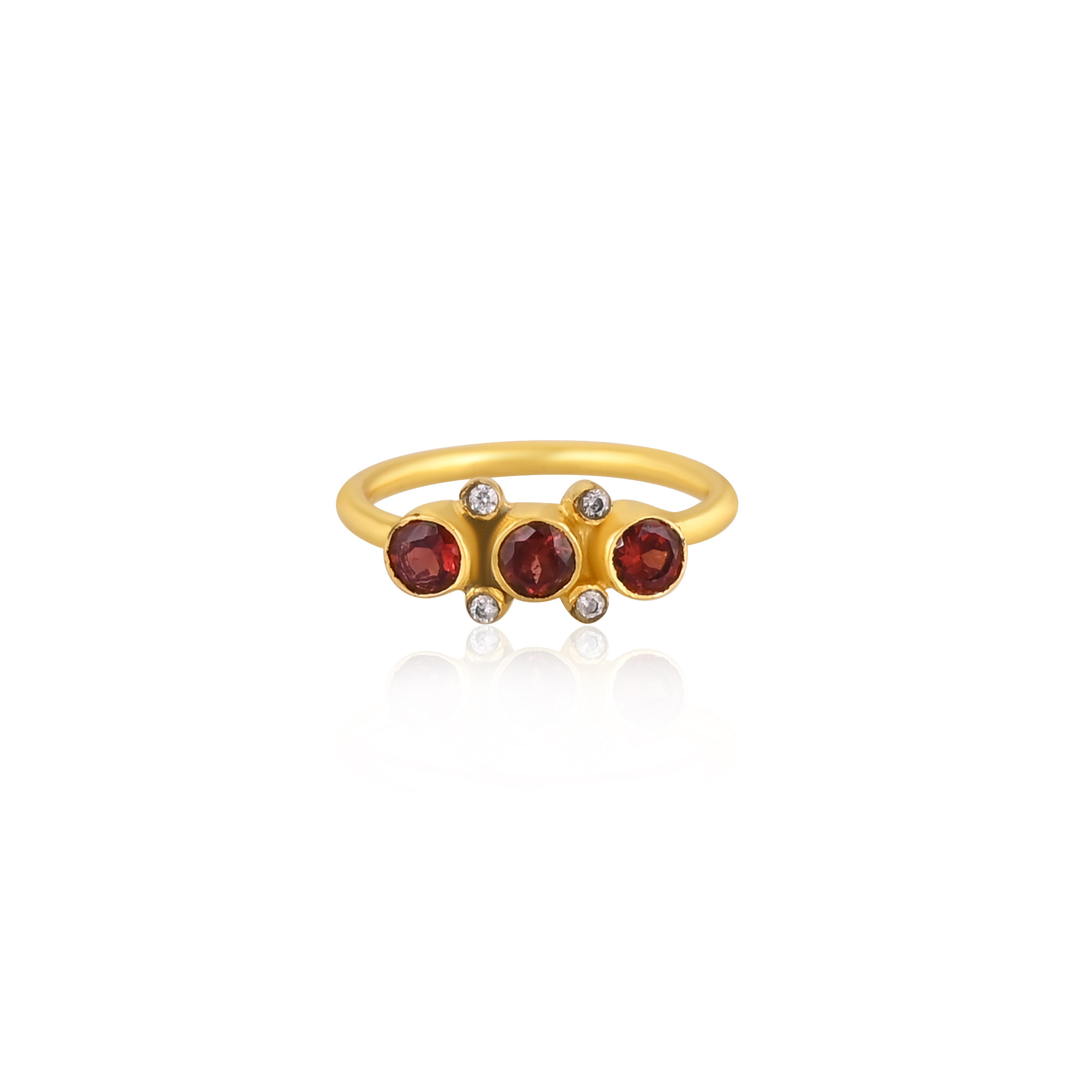 925 Sterling Solid Silver Natural Garnet Round Gemstone Yellow Gold Plated Stackable Ring Gift For Her Eternity Ring