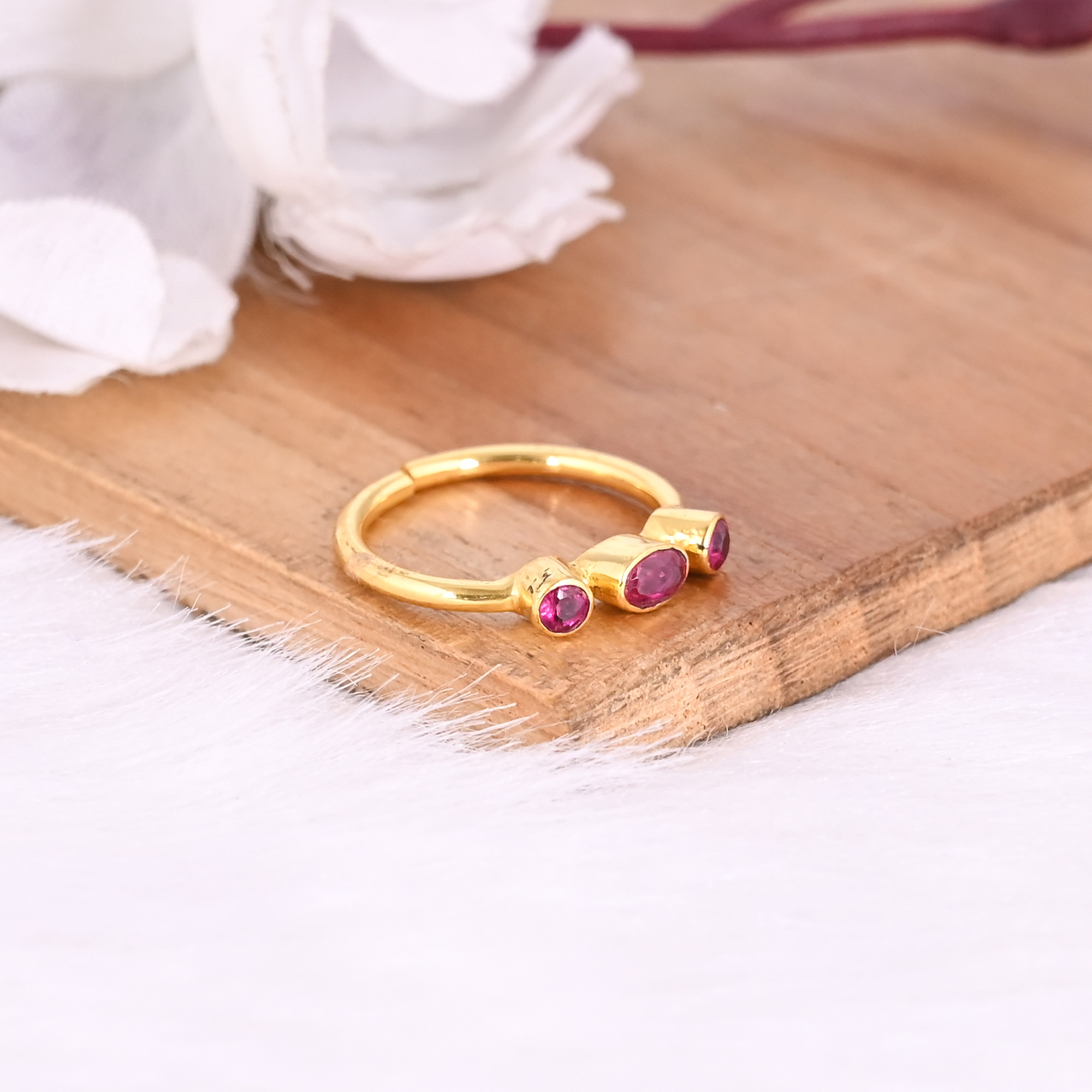 Pink Hydro Gemstone Solid 925 Sterling Silver Yellow Gold Plated Adjustable Handmade Stacking Ring Minimalist Jewelry
