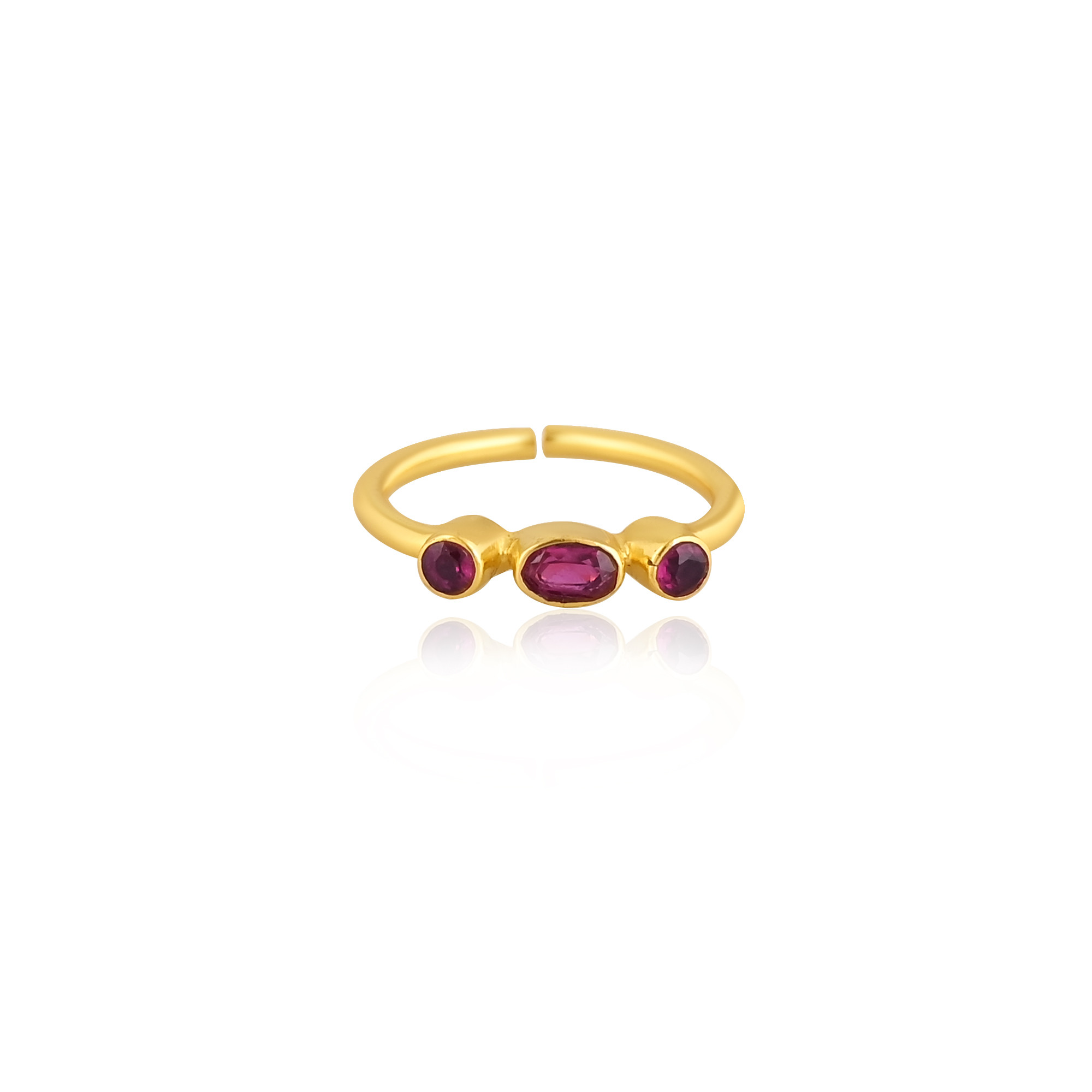Pink Hydro Gemstone Solid 925 Sterling Silver Yellow Gold Plated Adjustable Handmade Stacking Ring Minimalist Jewelry
