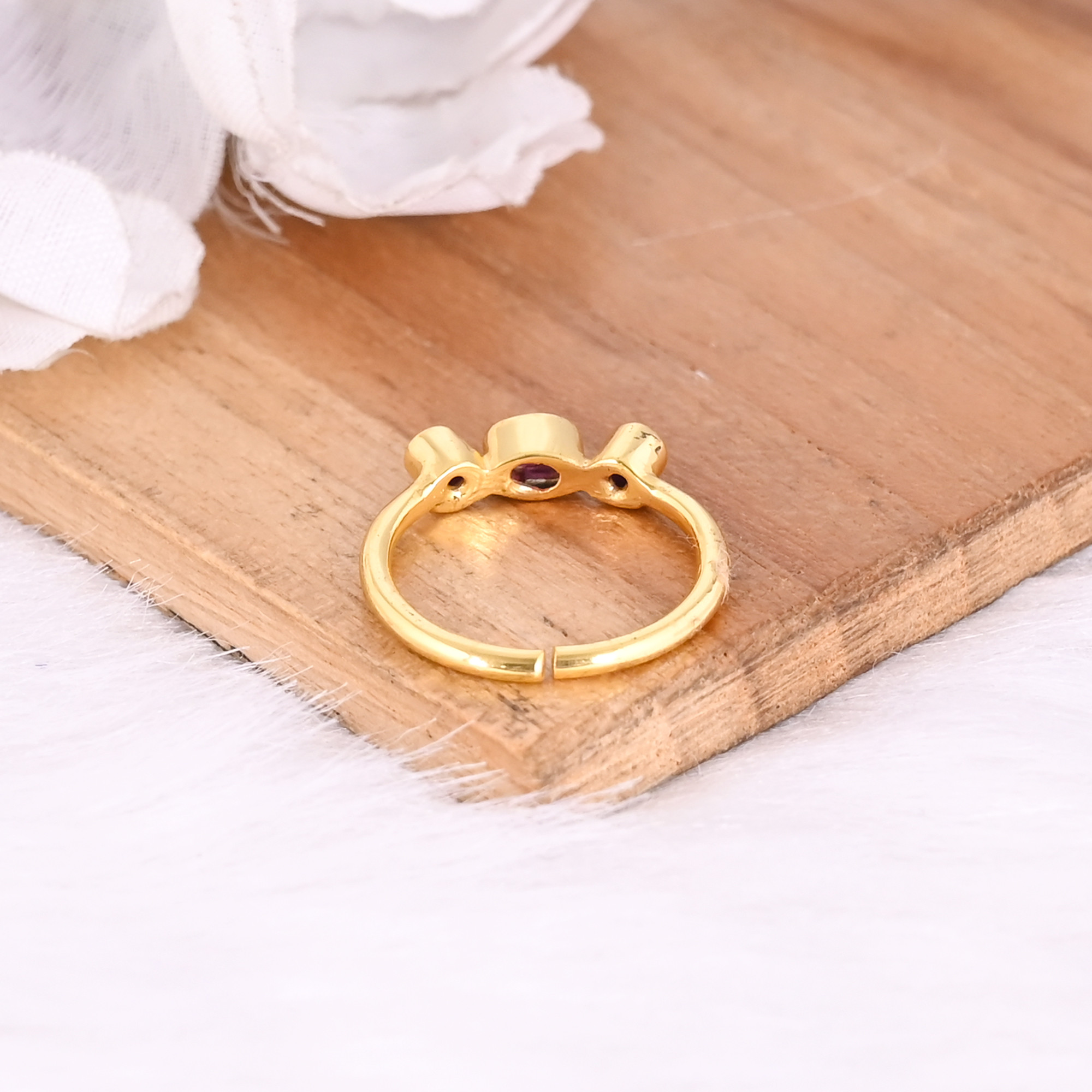 Pink Hydro Gemstone Solid 925 Sterling Silver Yellow Gold Plated Adjustable Handmade Stacking Ring Minimalist Jewelry