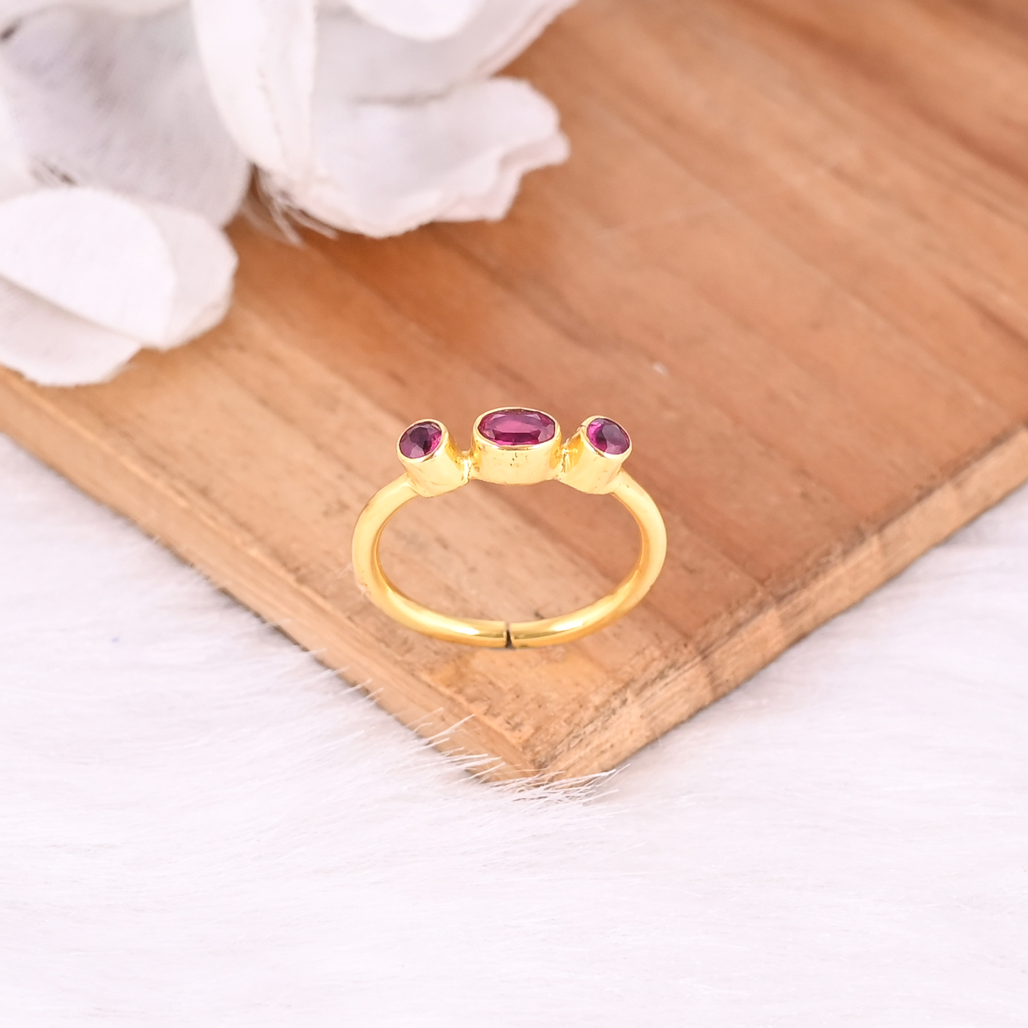 925 Sterling Solid Silver Natural Garnet Gemstone Yellow Gold Plated Wedding Engagement Ring eternity Band Jewelry