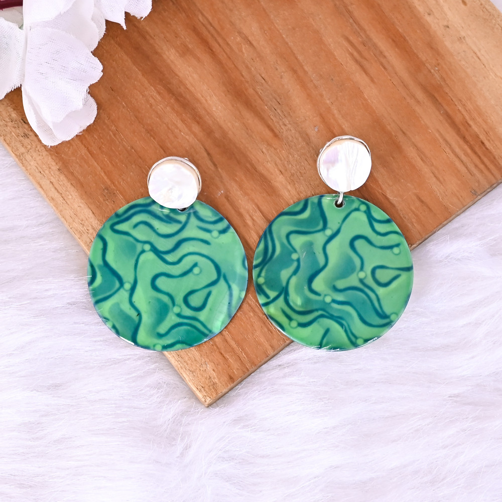Image of Mother of Pearl Resin Art Dangle Earring | 925 Sterling Silver