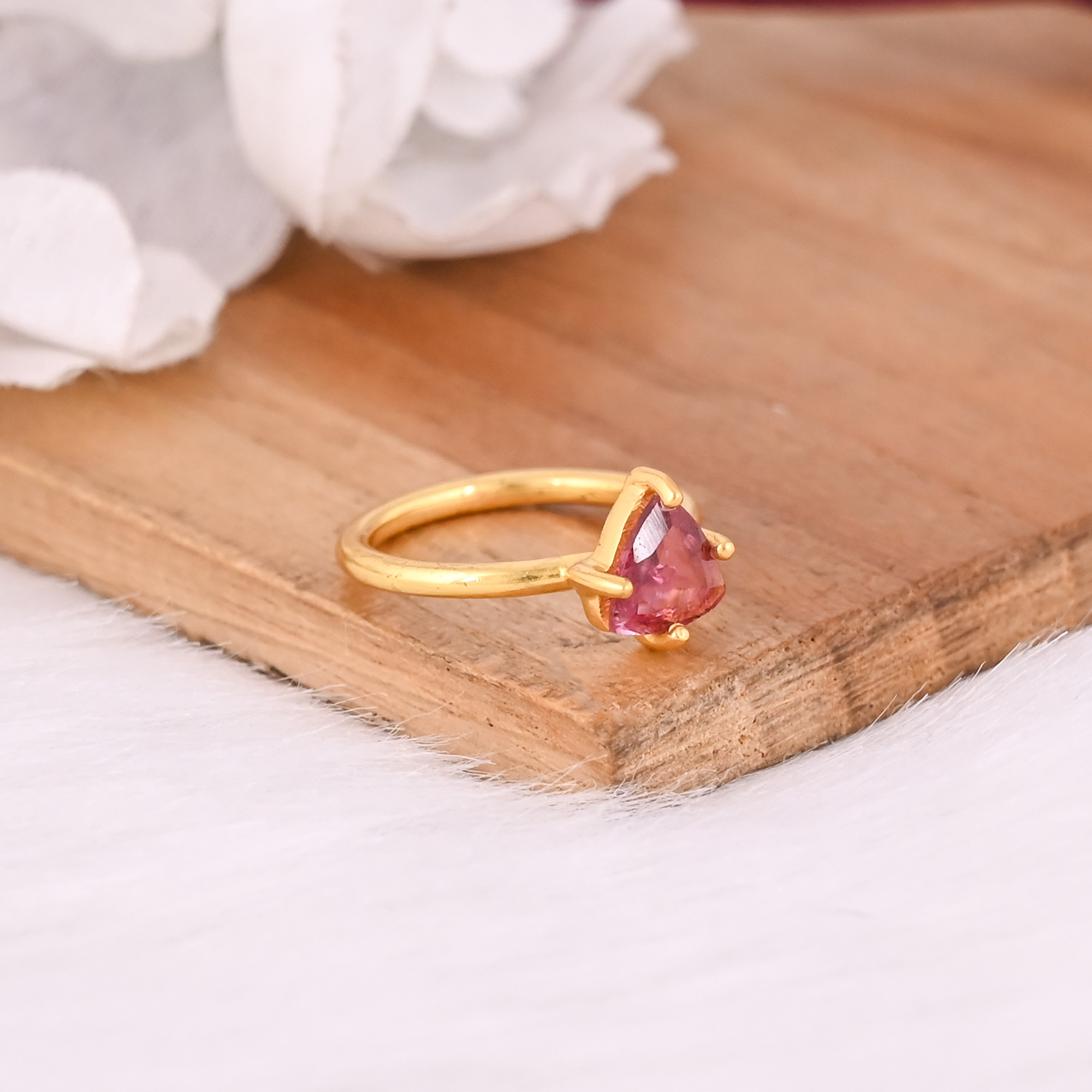 Natural Tourmaline Gemstone Solid 925 Sterling Silver Yellow Gold Plated Statement Ring Gift For Her Prong Setting Ring